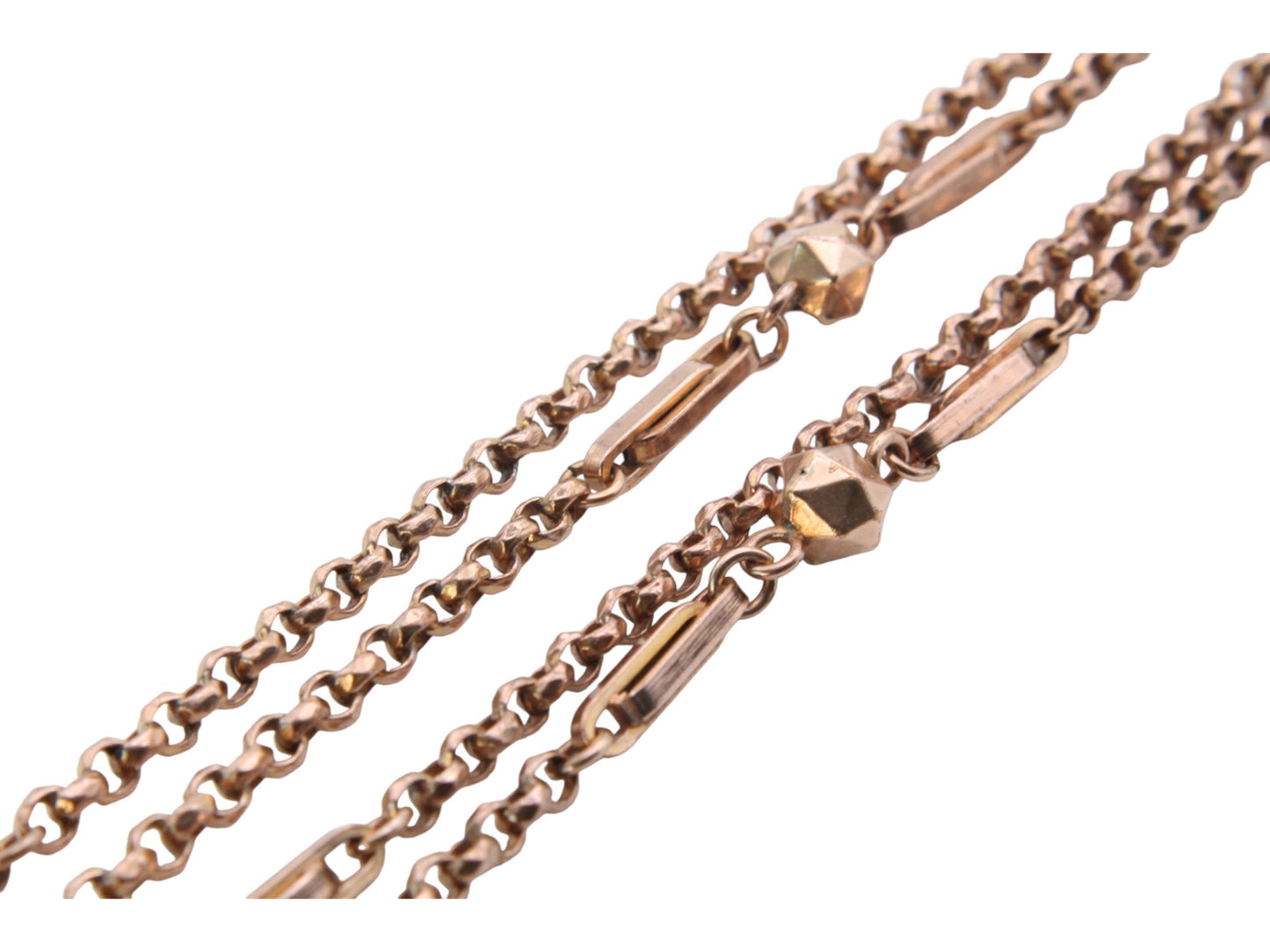 Antique 9ct Rolled Rose Gold Fancy Link Long Guard Necklace 46"