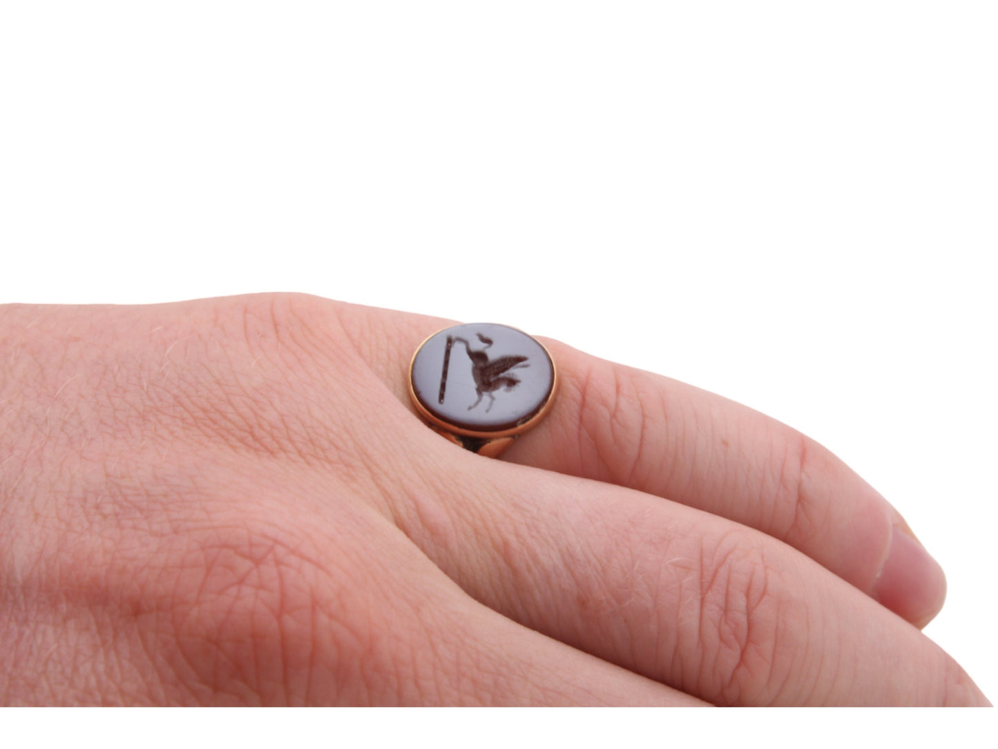 Antique-18ct-Gold-Intaglio-Signet-Ring-Pegasus-Crest
