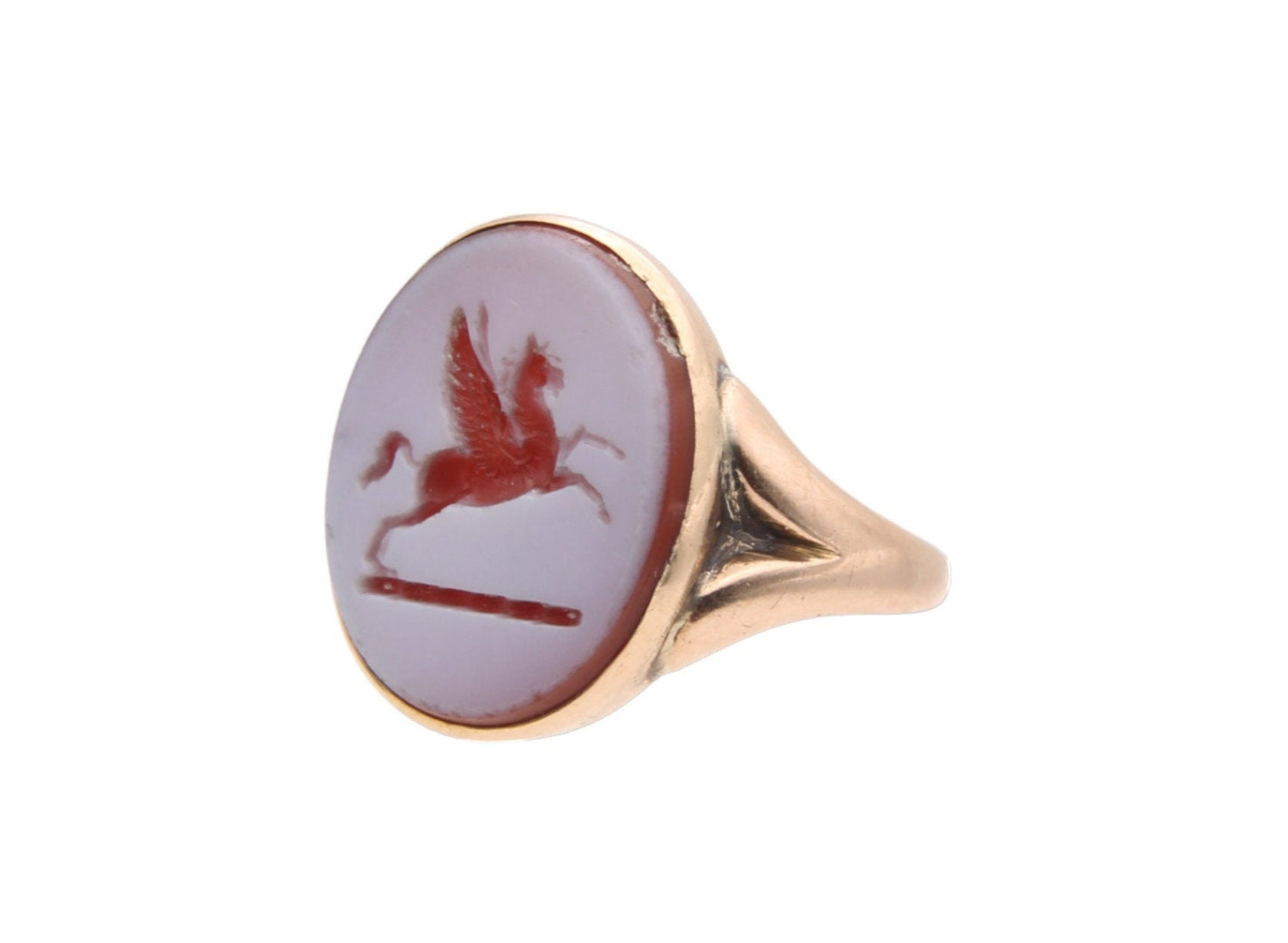 Antique 18ct Gold Intaglio Signet Ring Pegasus Crest