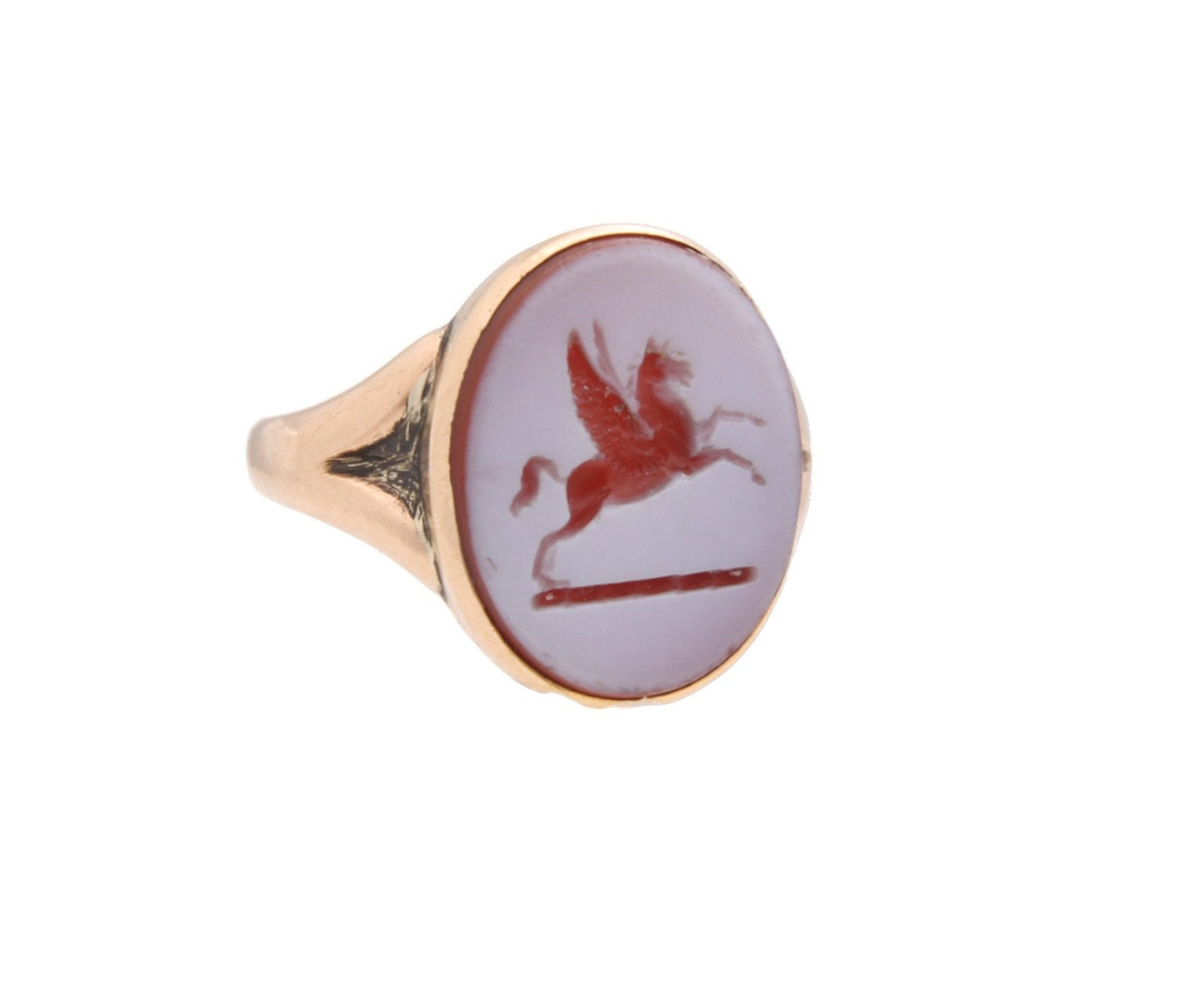Antique 18ct Gold Intaglio Signet Ring Pegasus Crest