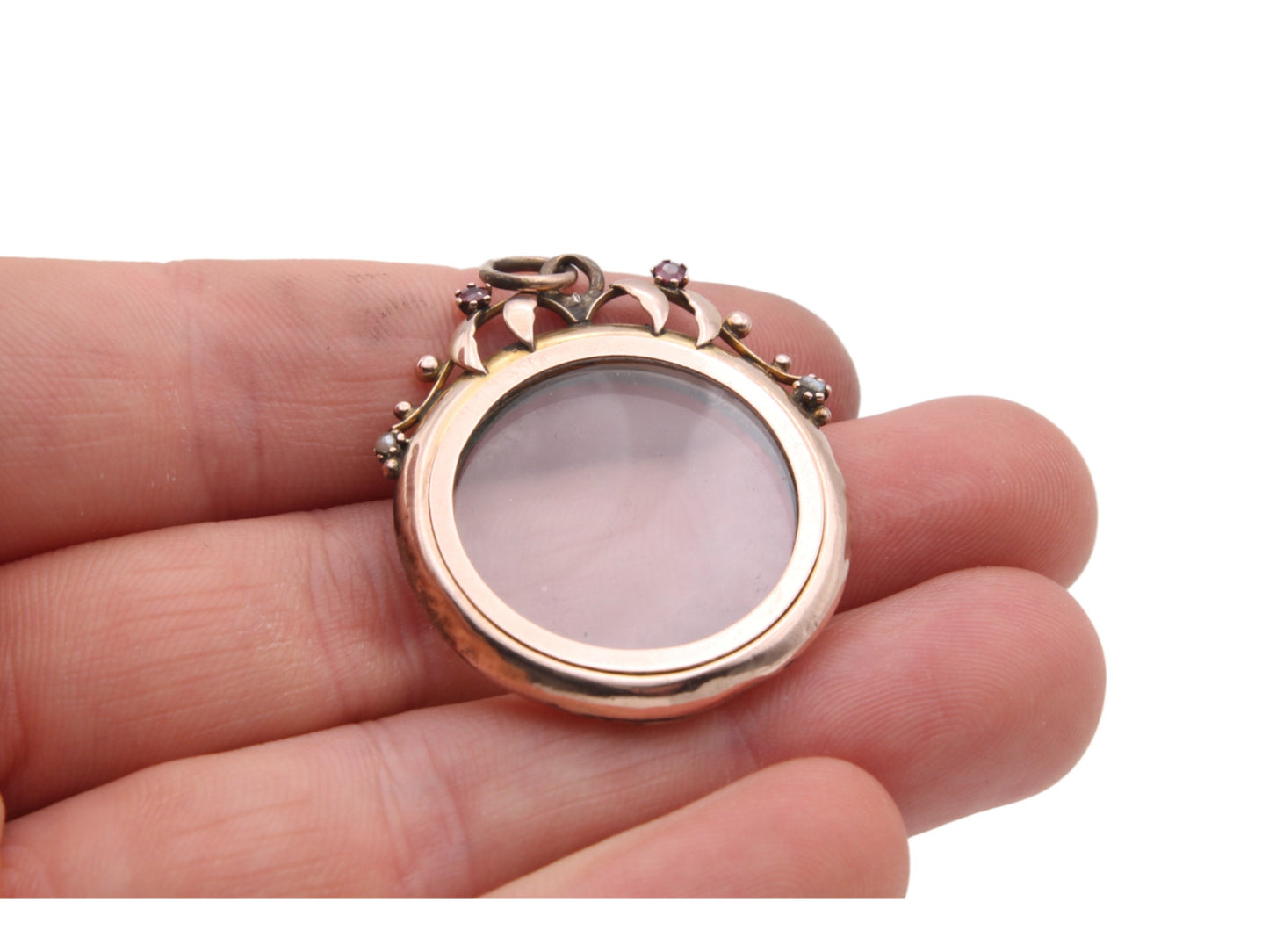 Antique 9ct Gold Decorative Glass Locket Pendant