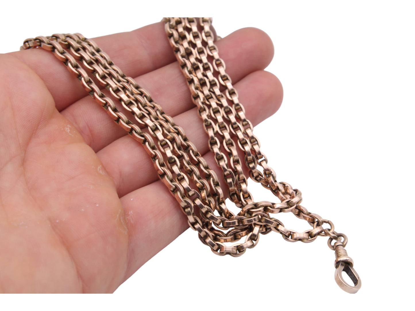 Antique 10ct Rose Gold Long Guard Belcher Necklace 61" 48g