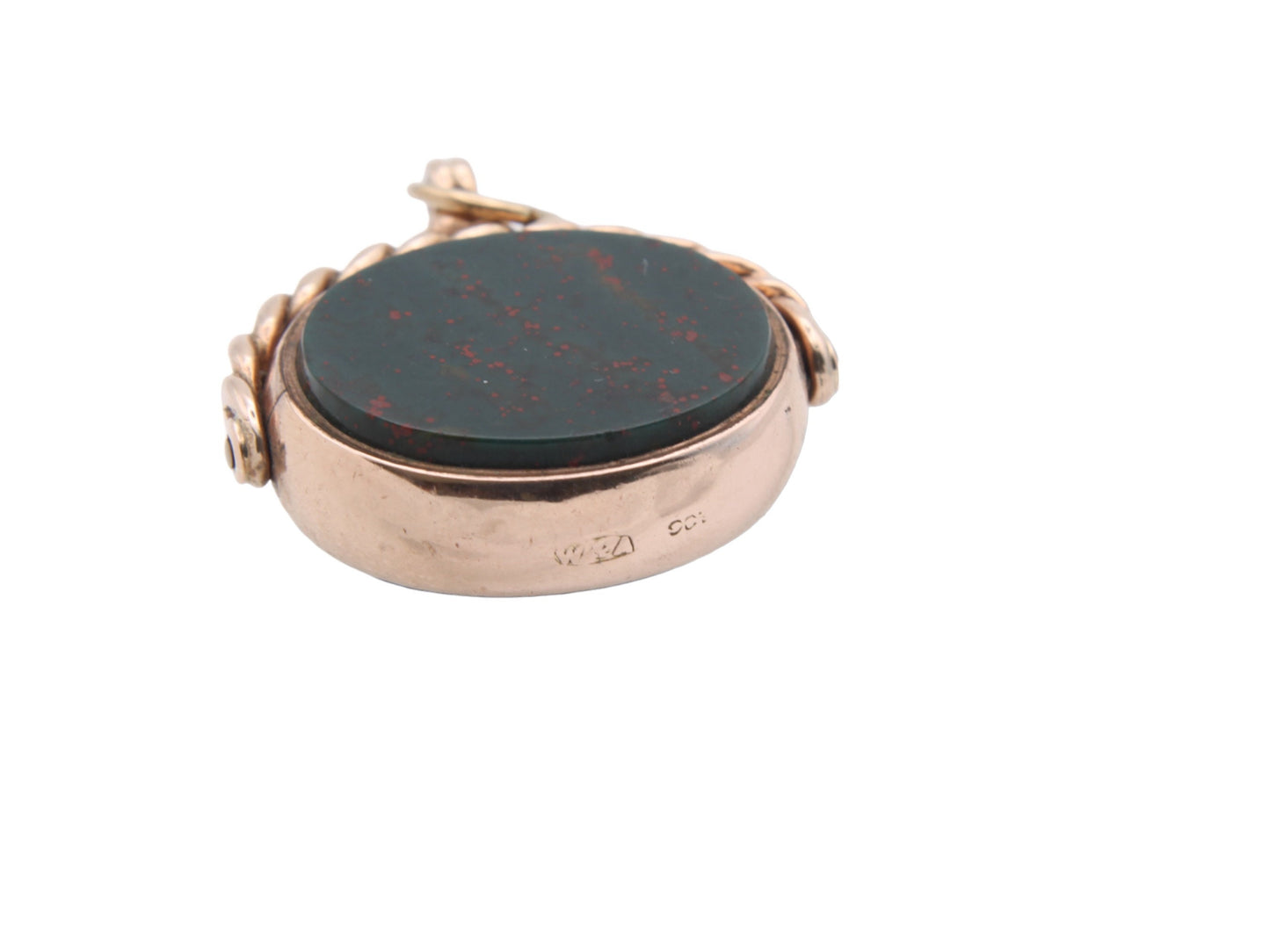 Antique 9ct Gold Bloodstone Carnelian Spinner Pendant c.1890