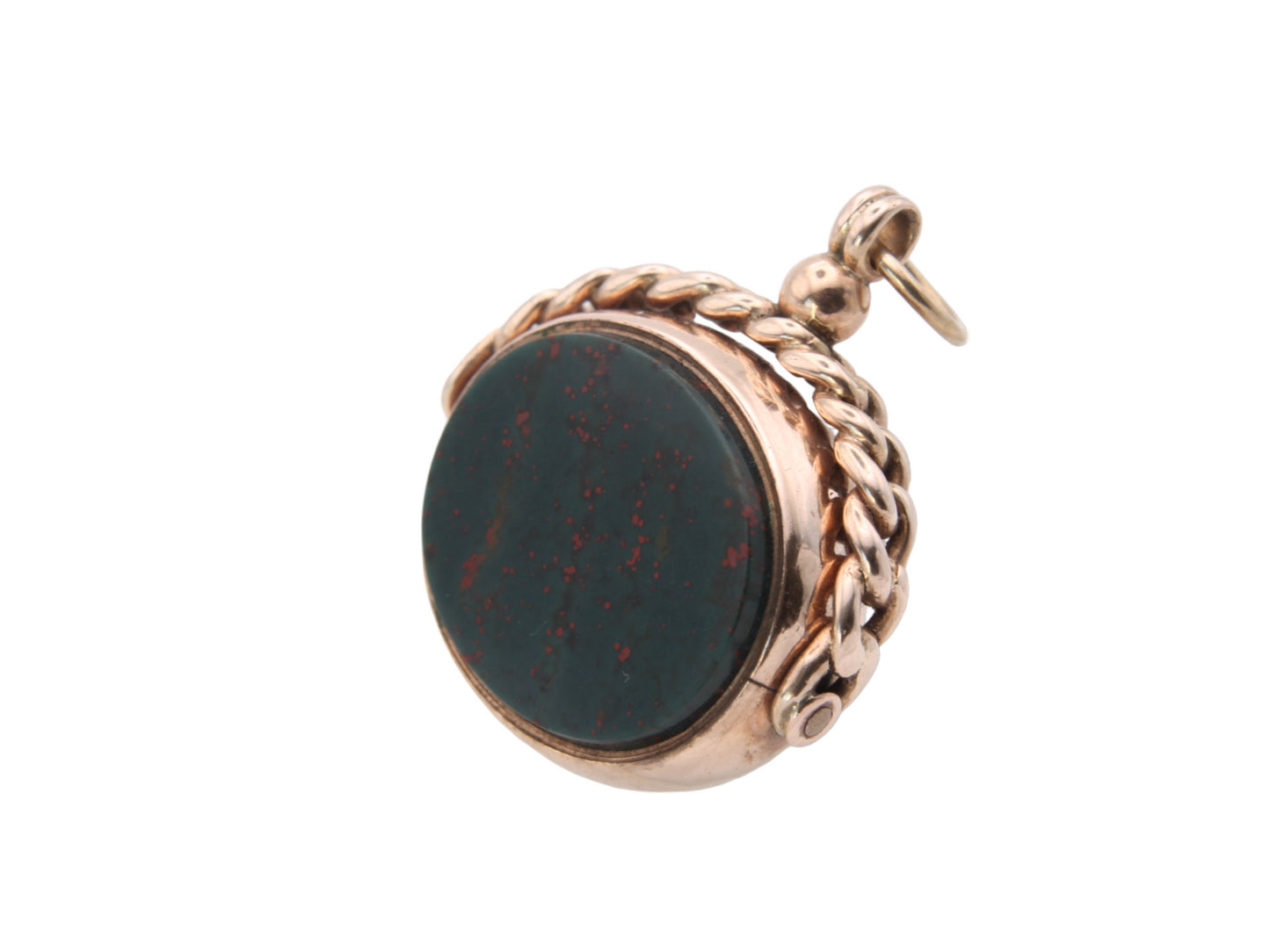 Antique 9ct Gold Bloodstone Carnelian Spinner Pendant c.1890