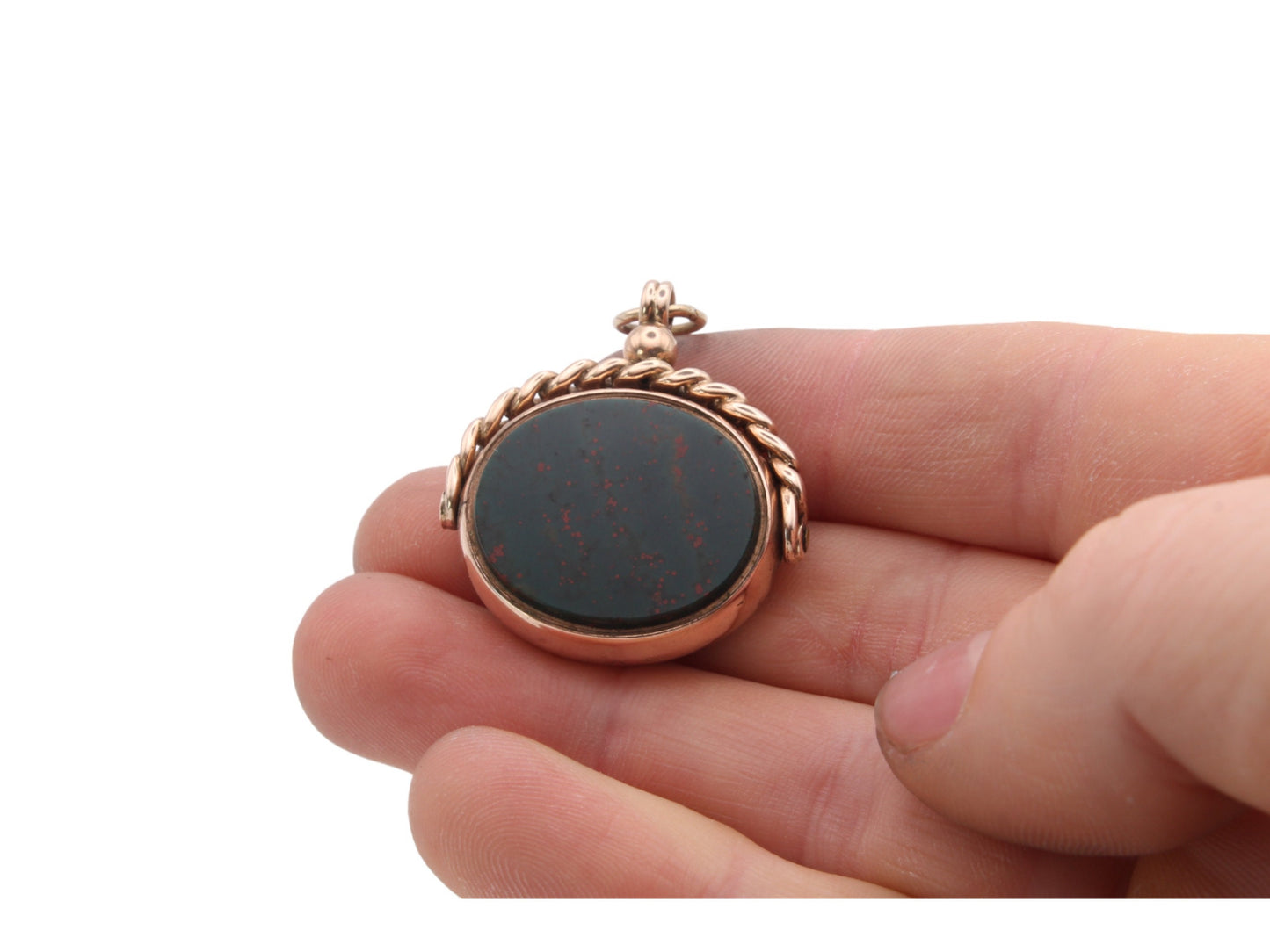 Antique 9ct Gold Bloodstone Carnelian Spinner Pendant c.1890