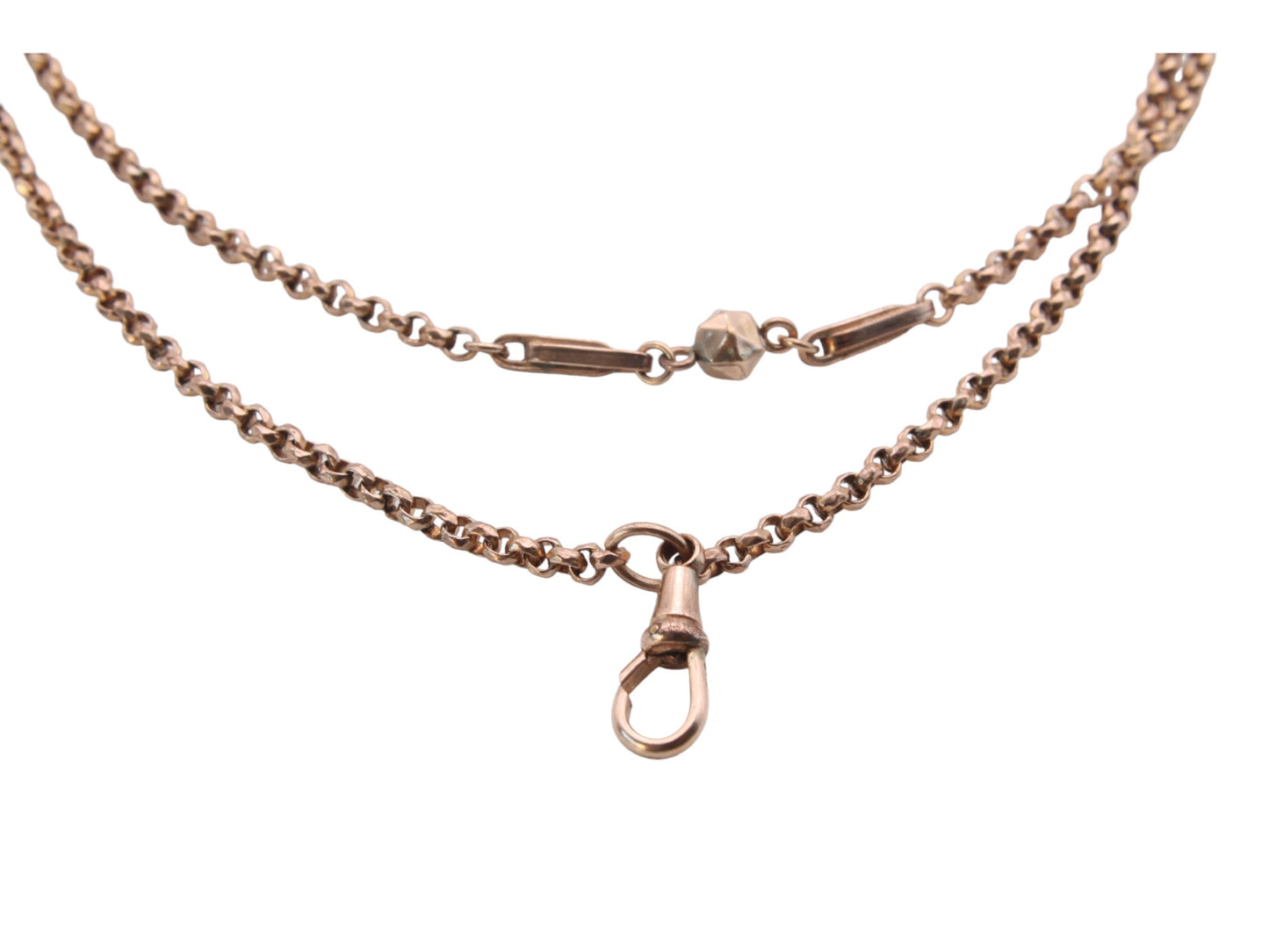 Antique 9ct Rolled Rose Gold Fancy Link Long Guard Necklace 46"