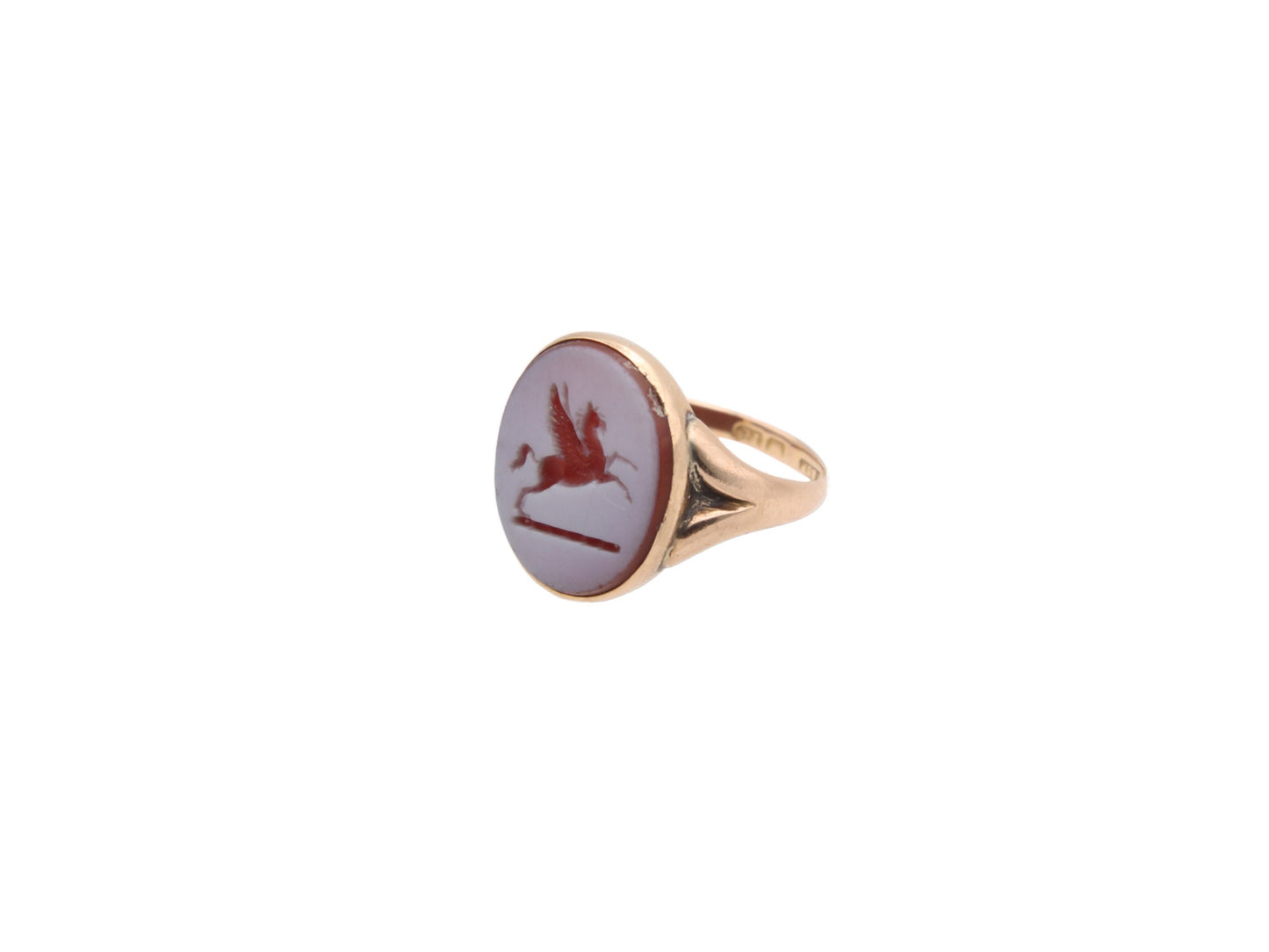 Antique 18ct Gold Intaglio Signet Ring Pegasus Crest