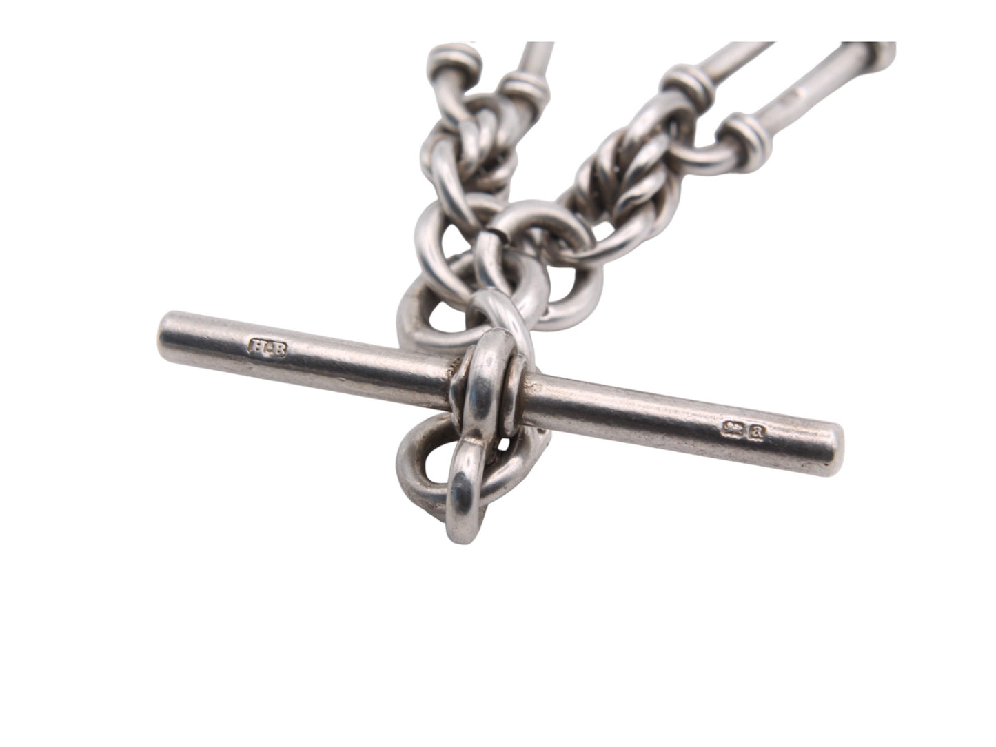Antique Sterling Silver Trombone Lovers Knot Link Albert Watch Chain, 17"