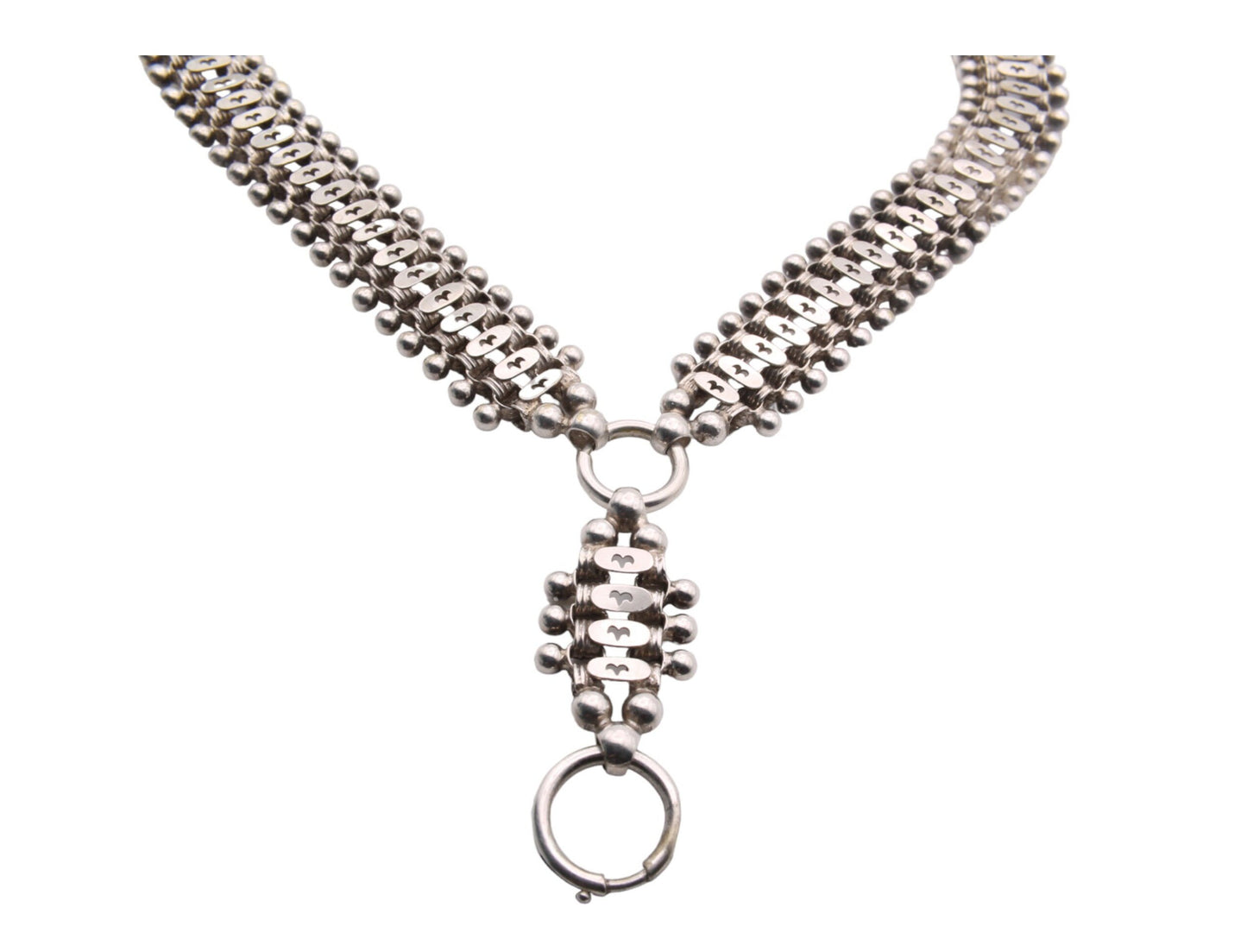 Antique Sterling Silver Pierced Link Collar Necklace With Two Bolt Rings