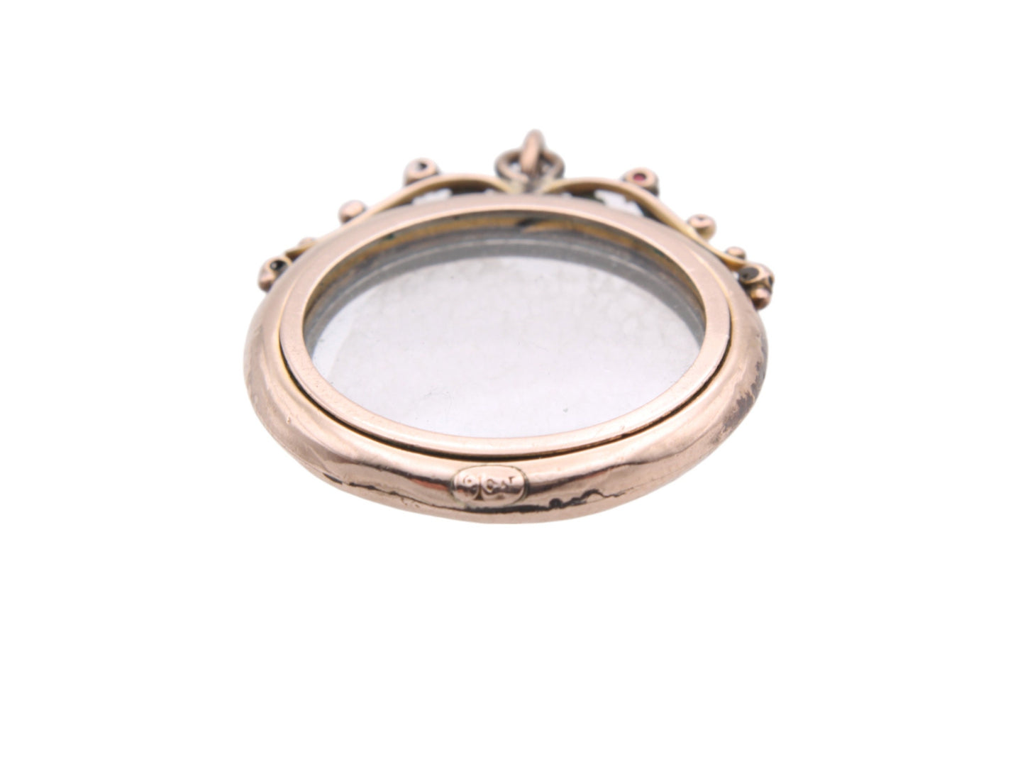 Antique 9ct Gold Decorative Glass Locket Pendant