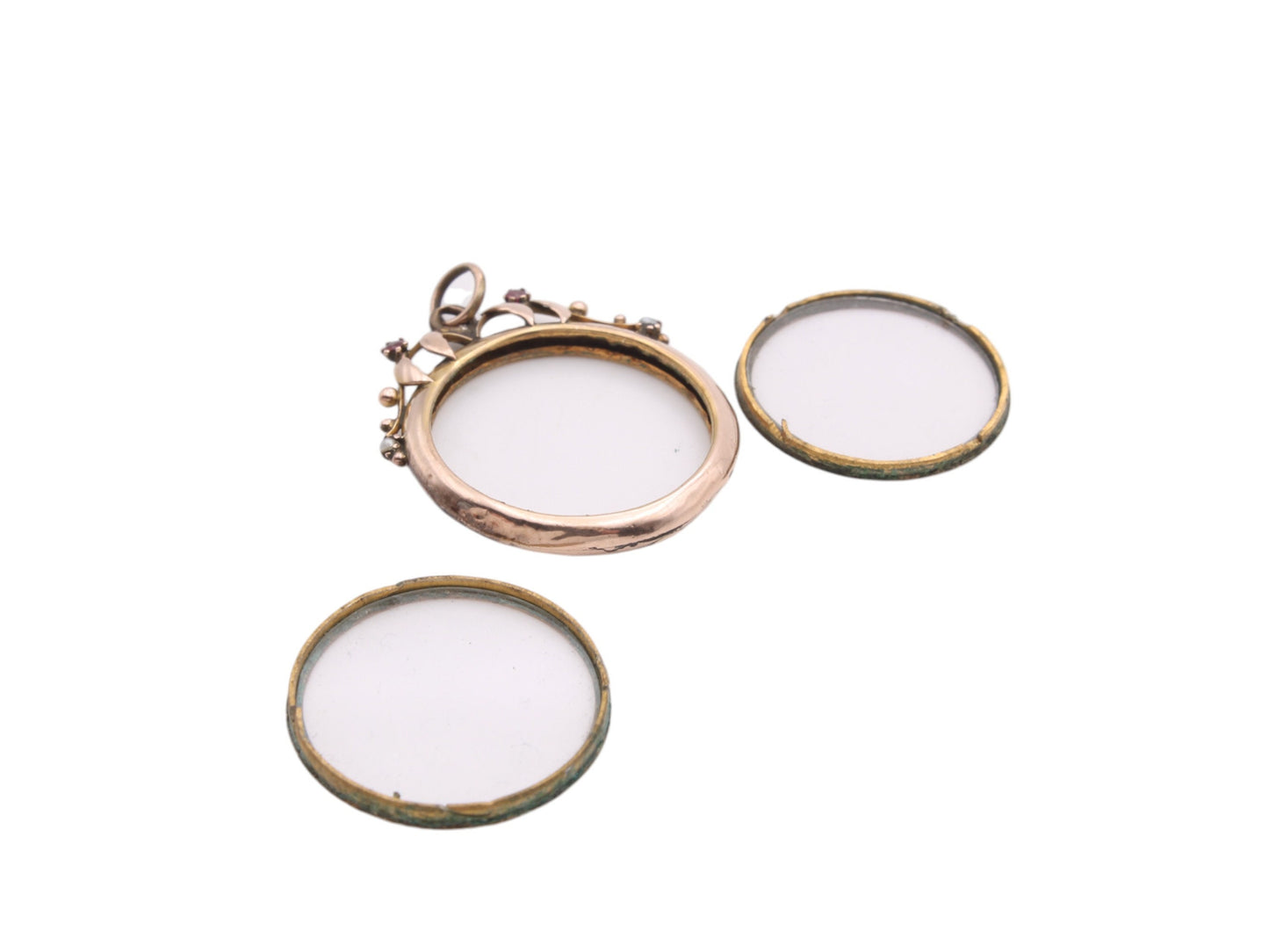 Antique 9ct Gold Decorative Glass Locket Pendant
