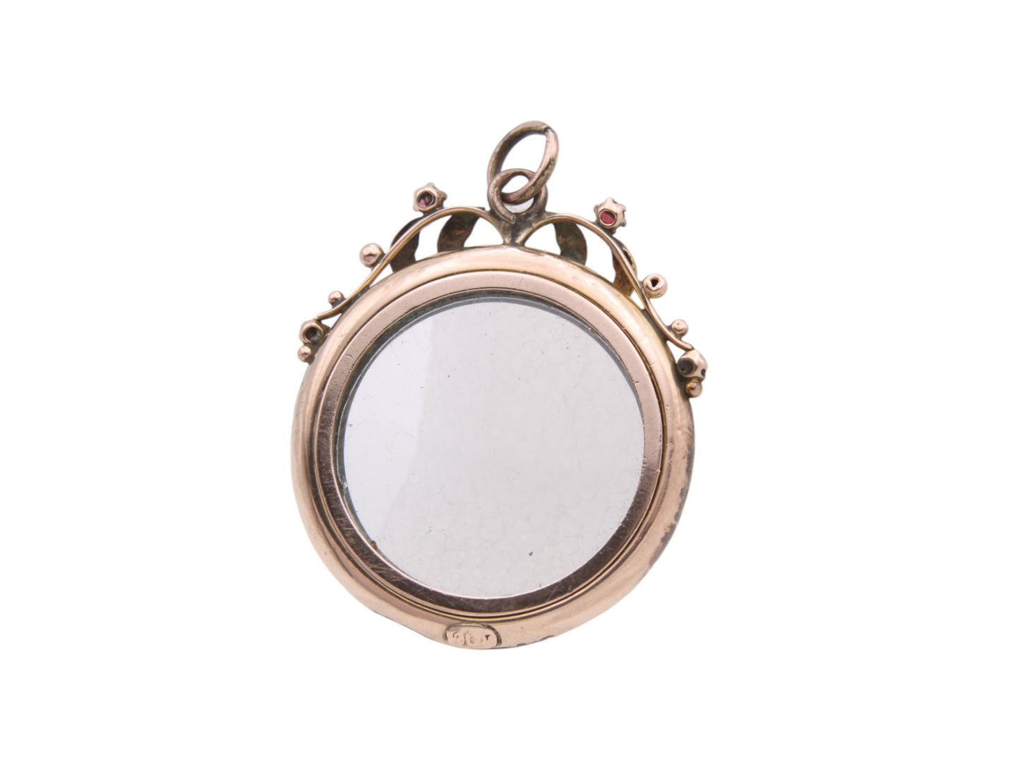 Antique 9ct Gold Decorative Glass Locket Pendant