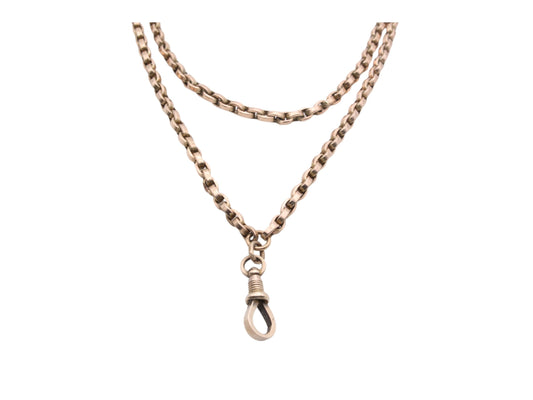 Antique 10ct Rose Gold Long Guard Belcher Necklace 61" 48g