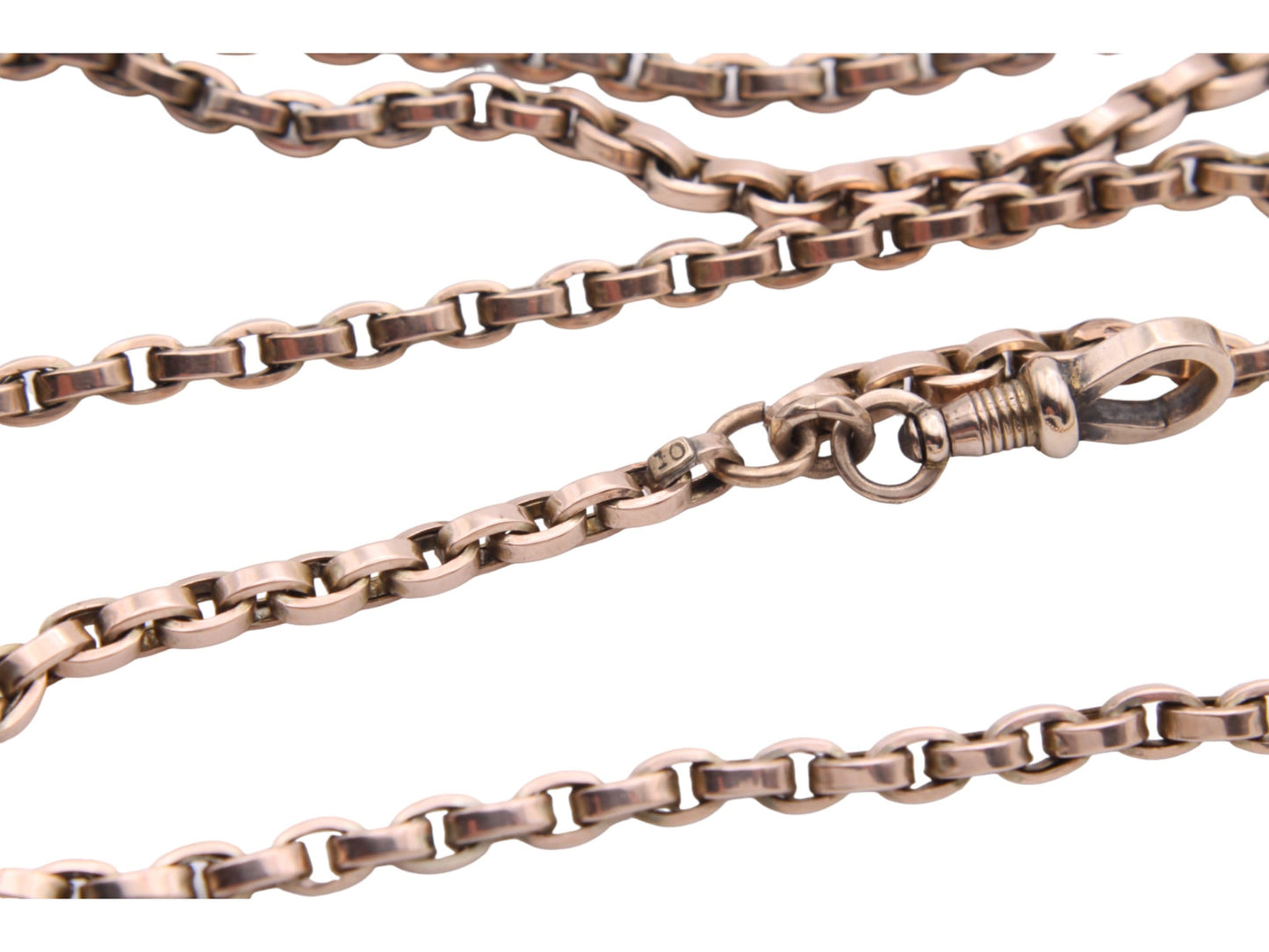 Antique 10ct Rose Gold Long Guard Belcher Necklace 61" 48g