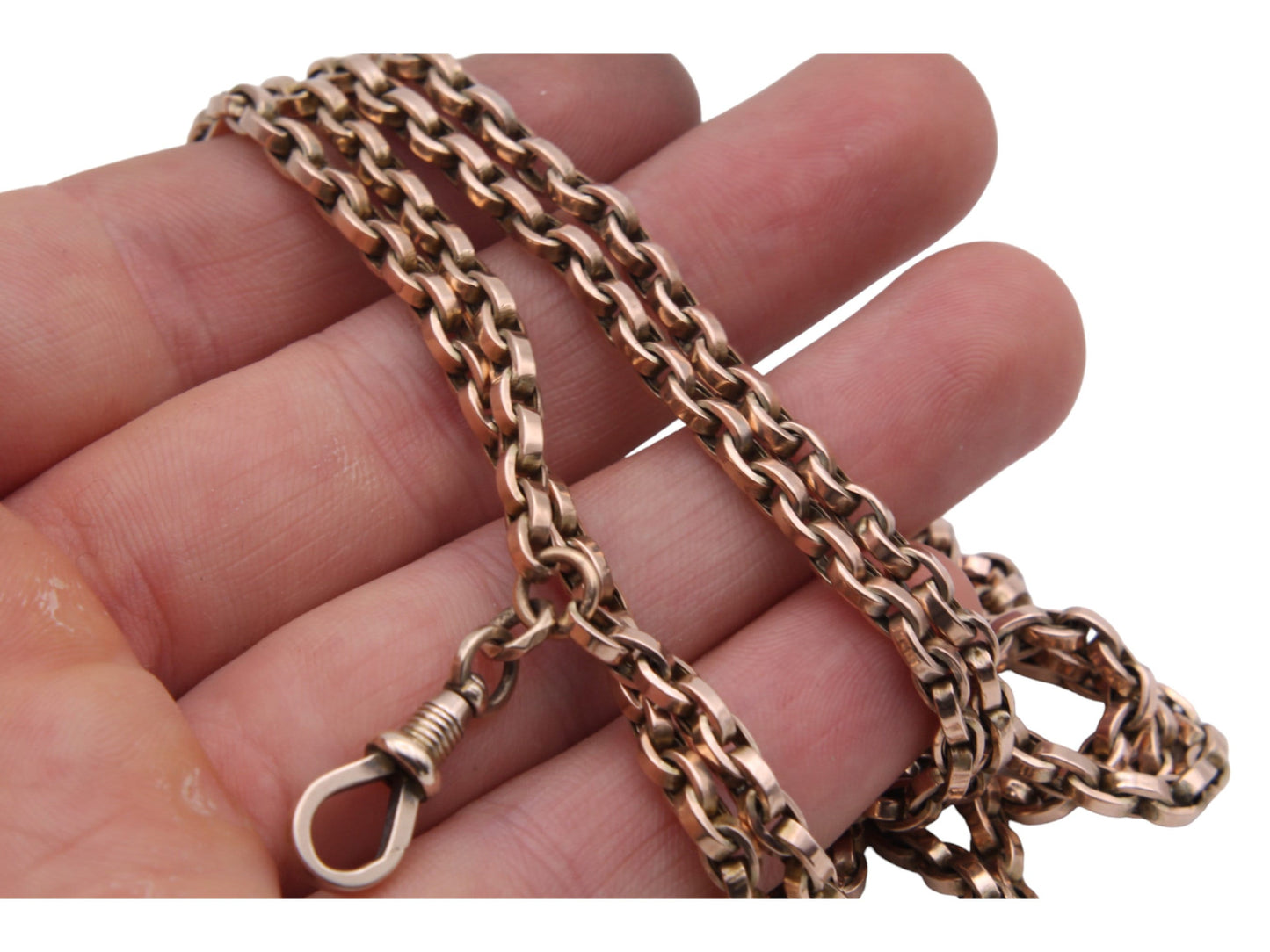 Antique 10ct Rose Gold Long Guard Belcher Necklace 61" 48g
