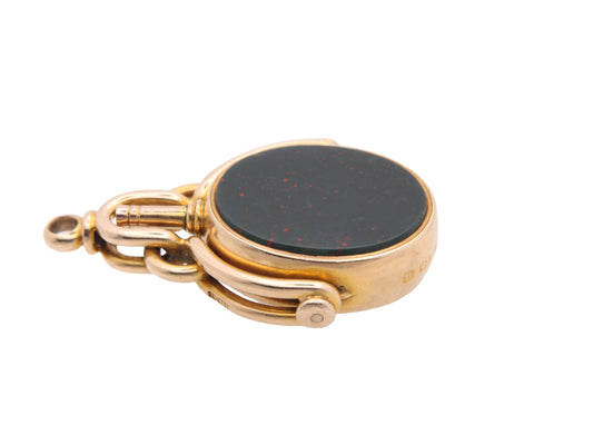 Antique 15ct Gold Bloodstone Carnelian Spinner Watch Key Pendant