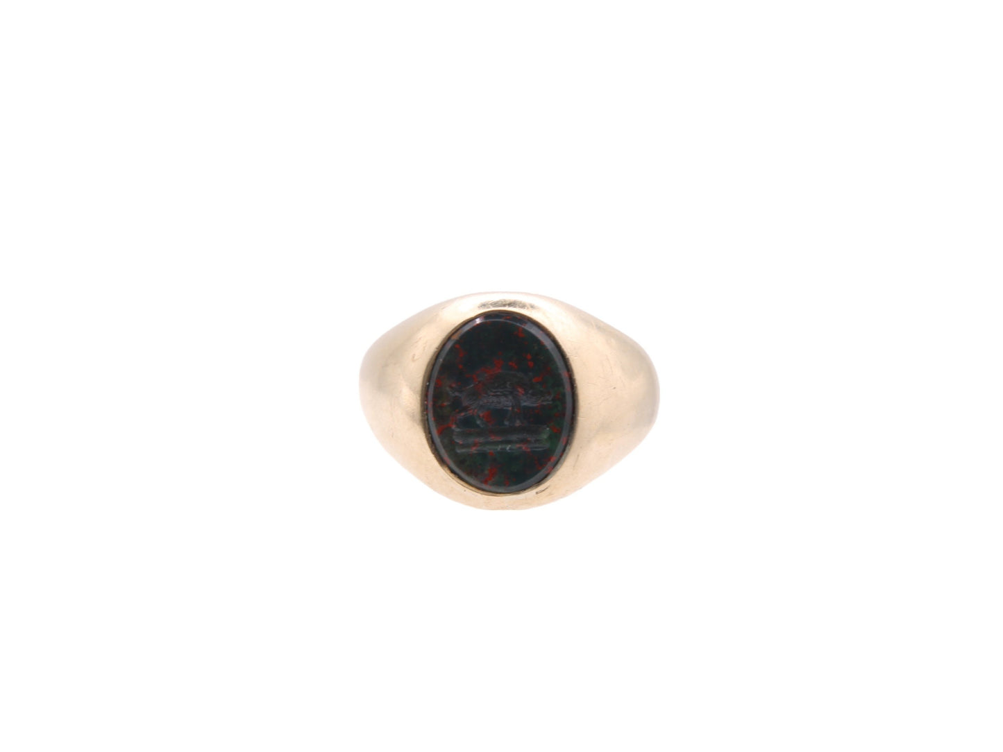 Antique 10ct Gold Bloodstone Intaglio Signet Ring Boar Crest