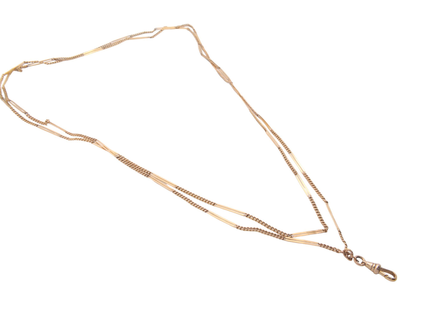 Antique Victorian Rolled Gold Fancy Link Long Guard Necklace - 52"