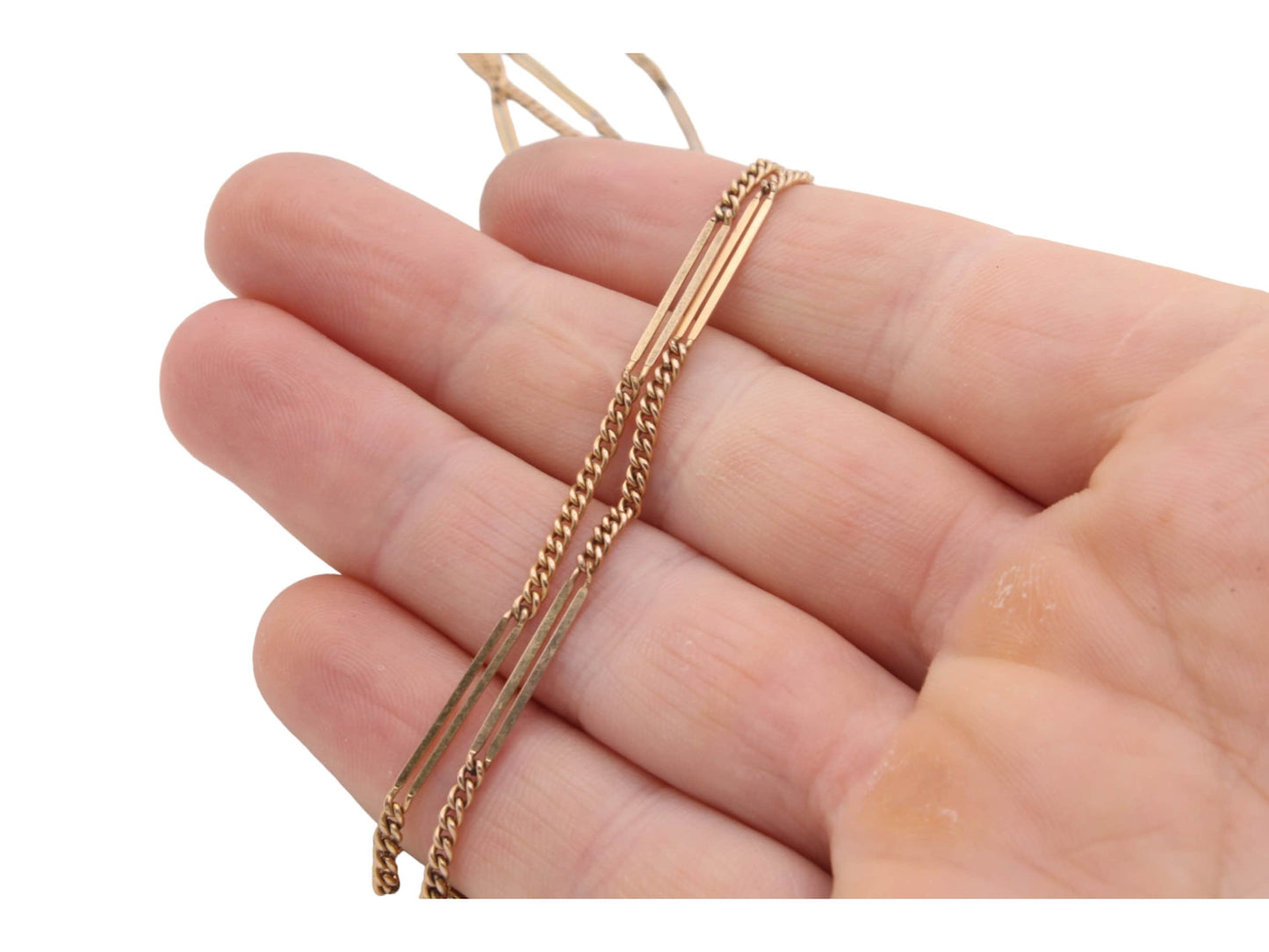 Antique Victorian Rolled Gold Fancy Link Long Guard Necklace - 52"