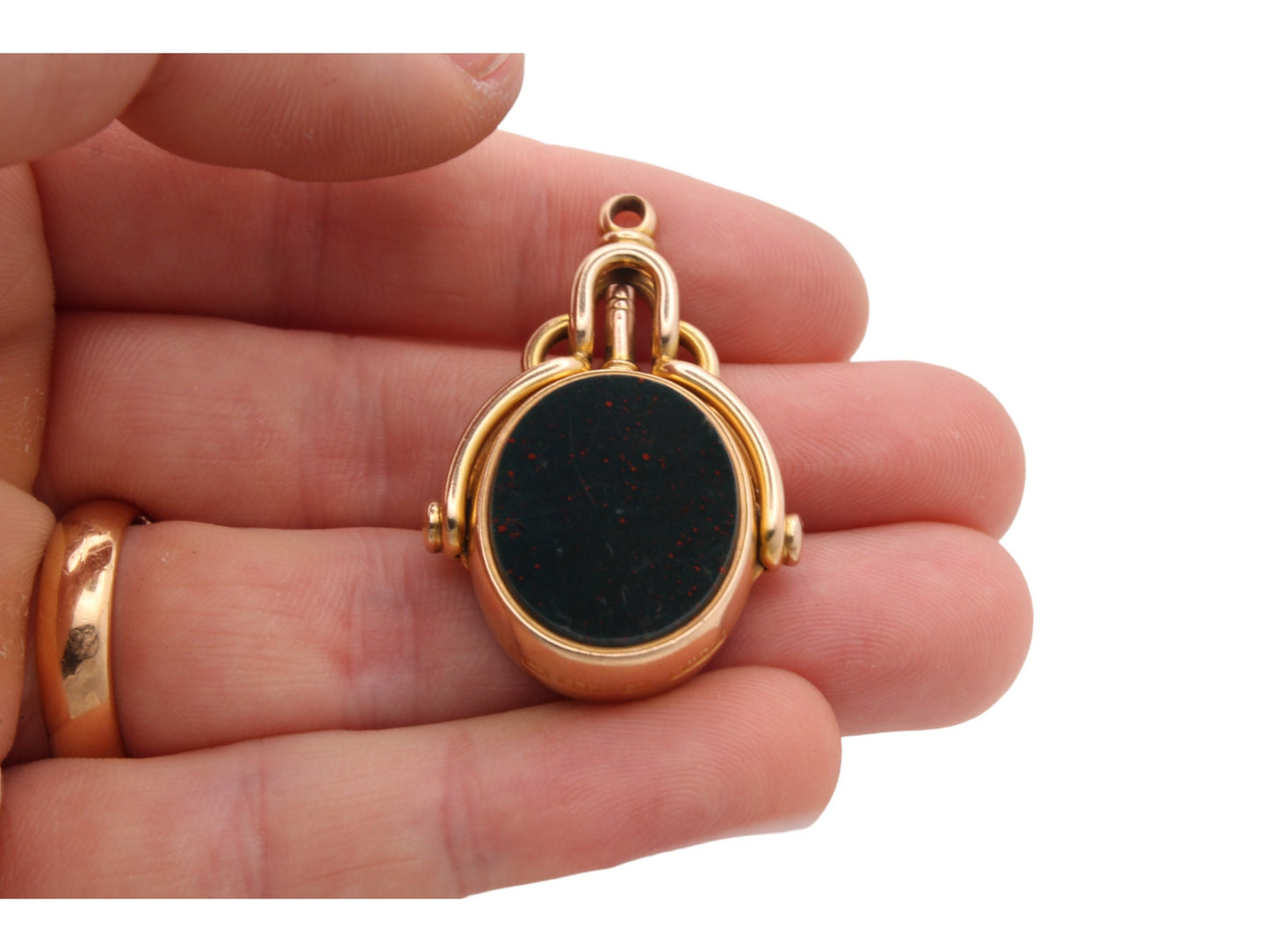 Antique 15ct Gold Bloodstone Carnelian Spinner Watch Key Pendant