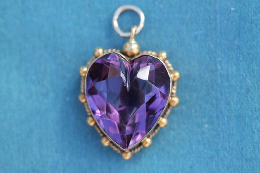Antique 15ct Gold Amethyst Heart Pendant | Edwardian — view 1