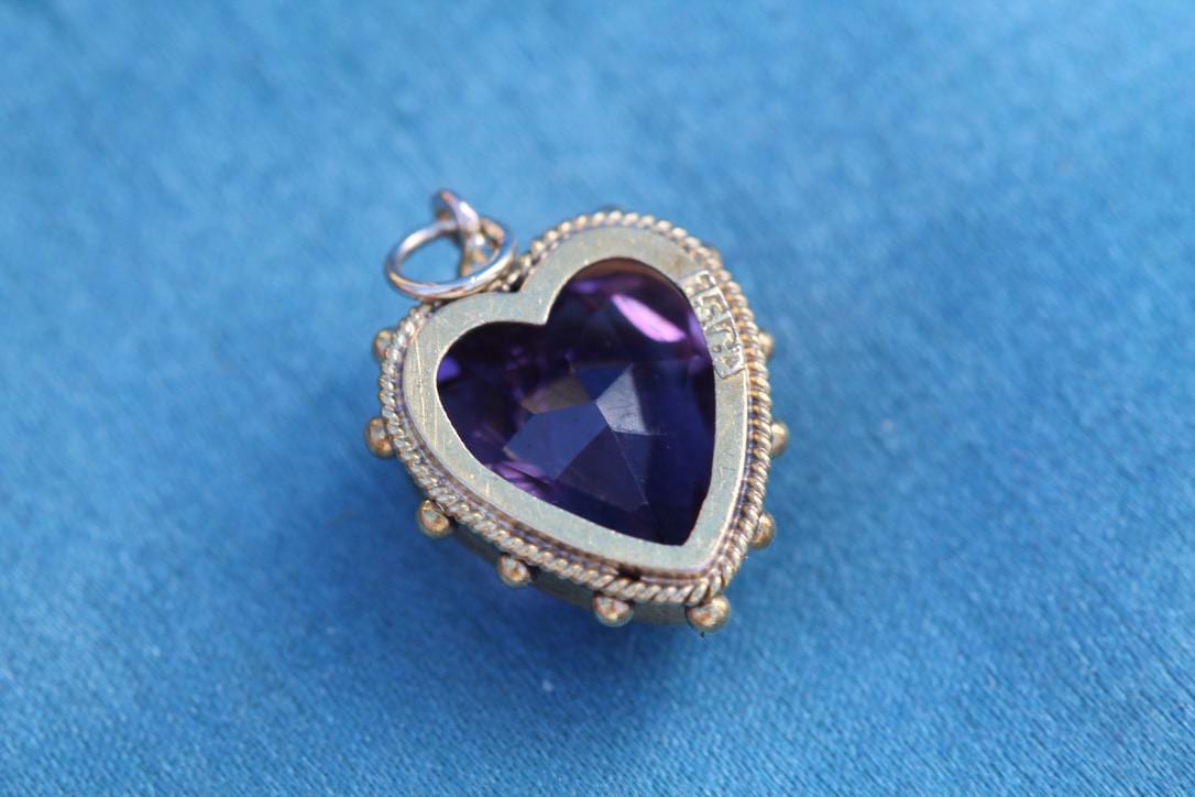 Antique 15ct Gold Amethyst Heart Pendant | Edwardian — view 3