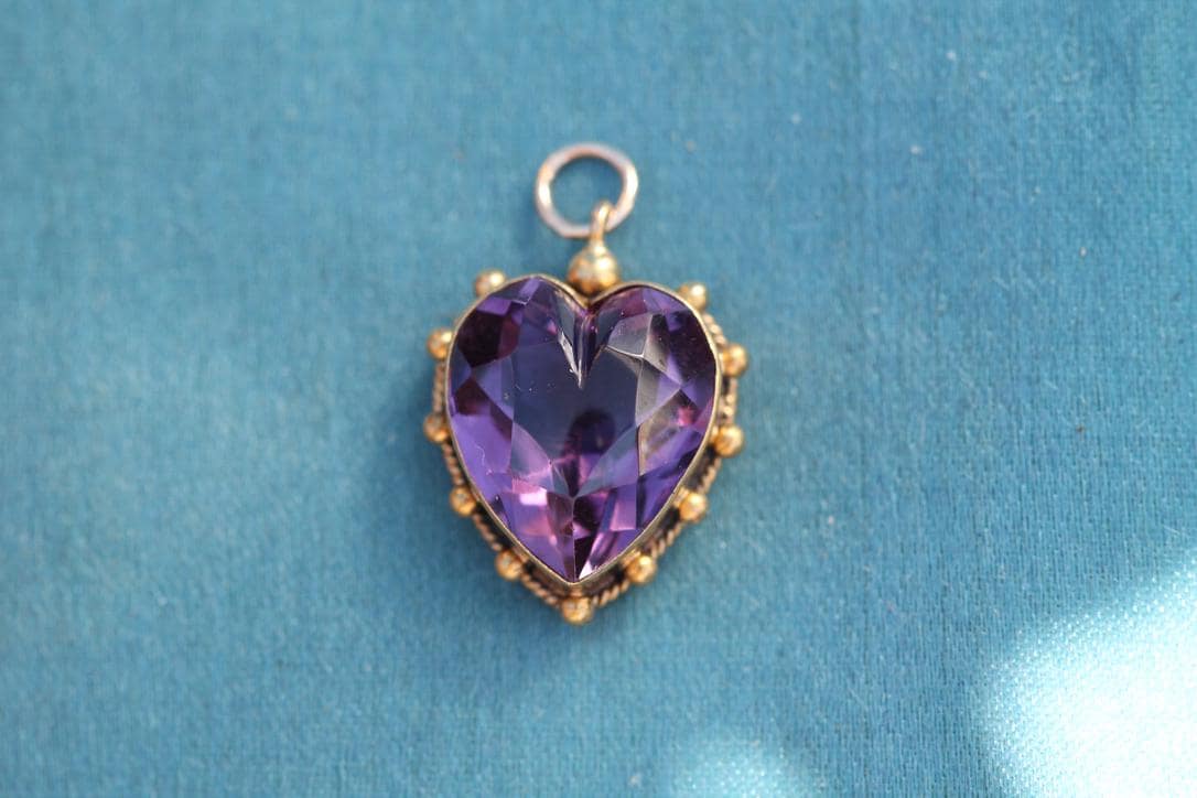Antique 15ct Gold Amethyst Heart Pendant | Edwardian — view 4