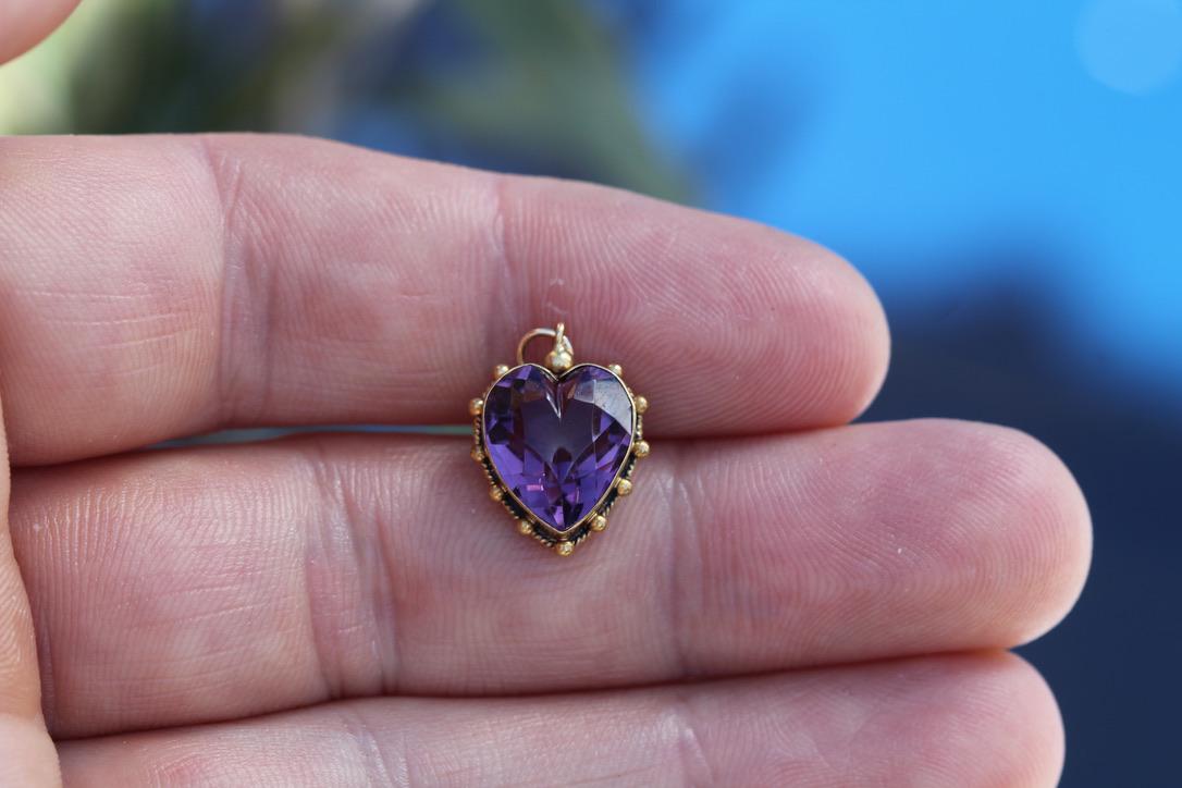 Antique 15ct Gold Amethyst Heart Pendant | Edwardian — view 5