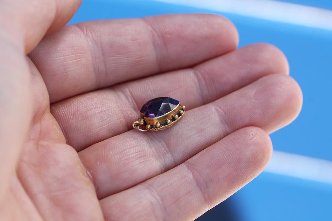 Antique 15ct Gold Amethyst Heart Pendant | Edwardian — view 6