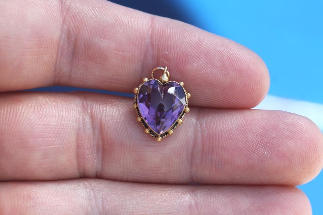 Antique 15ct Gold Amethyst Heart Pendant | Edwardian — view 7