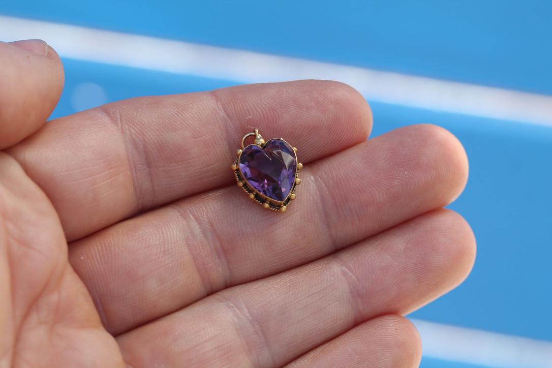 Antique 15ct Gold Amethyst Heart Pendant | Edwardian — view 10
