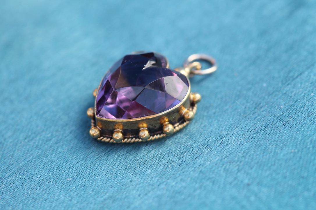 Antique 15ct Gold Amethyst Heart Pendant | Edwardian — view 12
