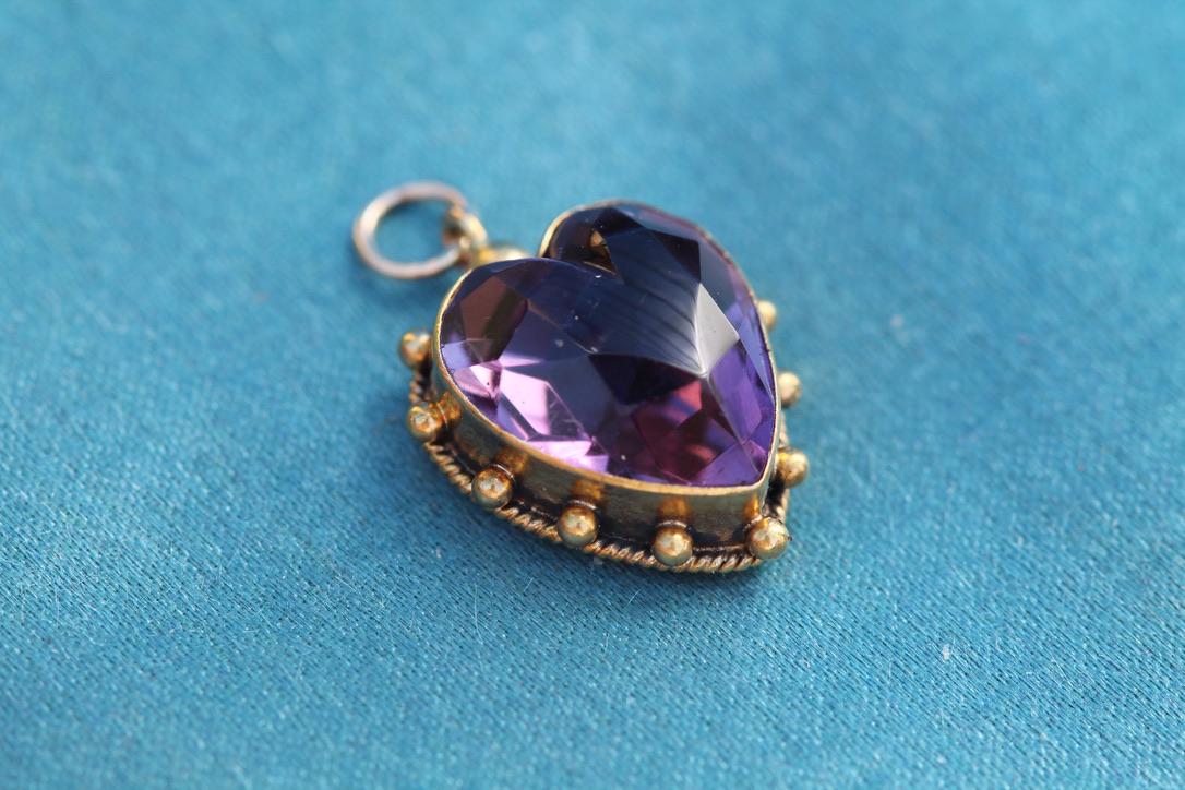 Antique 15ct Gold Amethyst Heart Pendant | Edwardian — view 13
