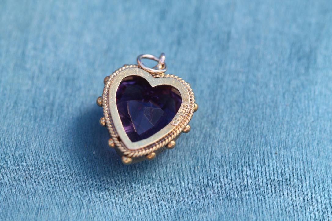 Antique 15ct Gold Amethyst Heart Pendant | Edwardian — view 14
