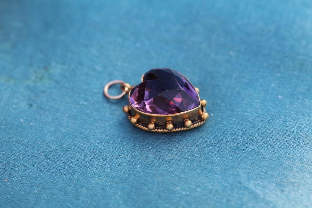 Antique 15ct Gold Amethyst Heart Pendant | Edwardian — view 15