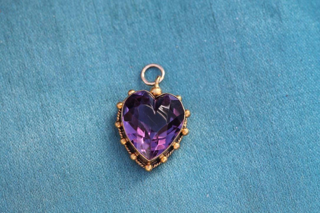 Antique 15ct Gold Amethyst Heart Pendant | Edwardian — view 16