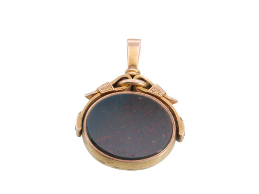 Victorian 15ct gold spinner fob showing the polished carnelian face