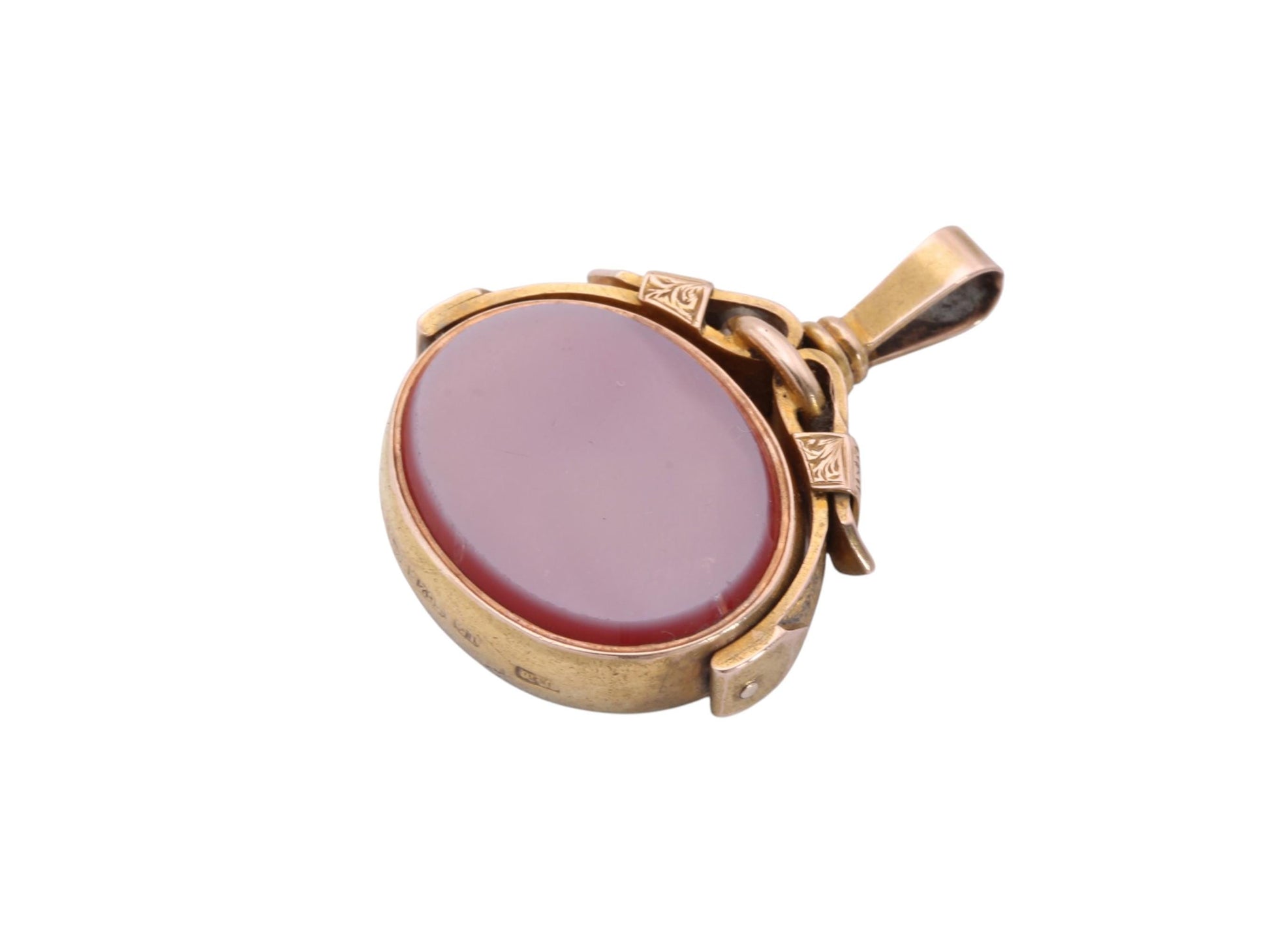 Victorian 15ct gold spinner fob showing the bloodstone face with red flecking