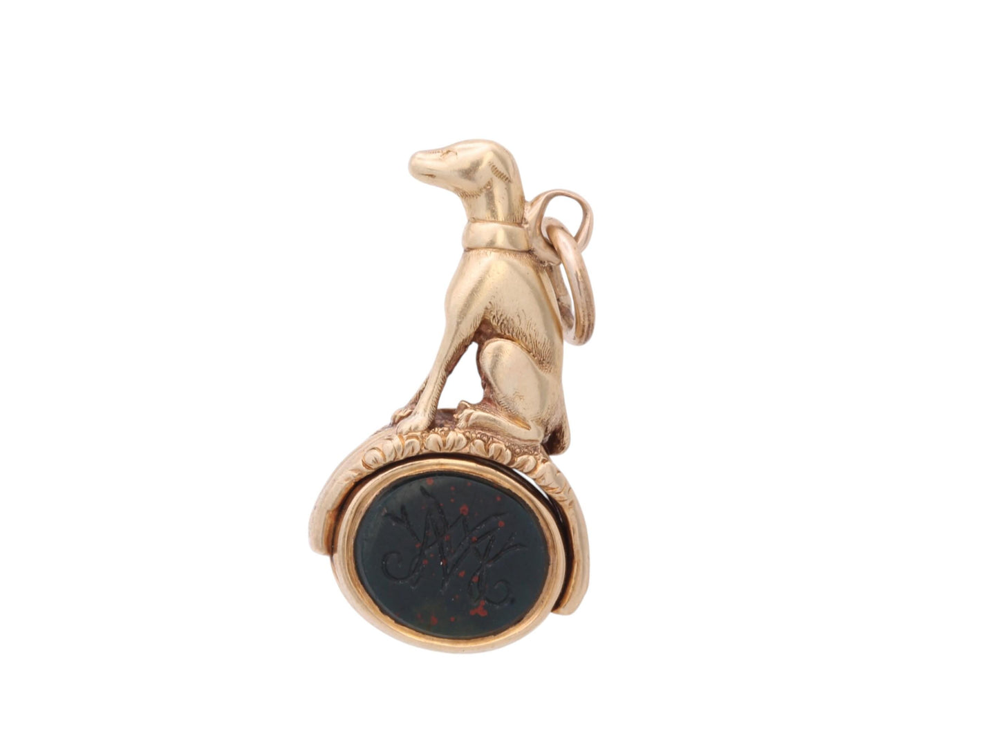 Victorian 15ct gold Greyhound fob with rotating bloodstone seal