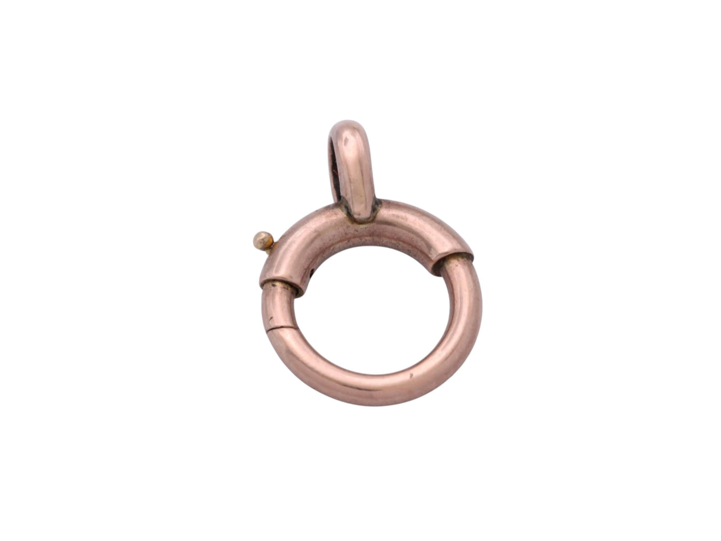 Antique 9ct rose gold chunky circular bolt clasp shown from the front