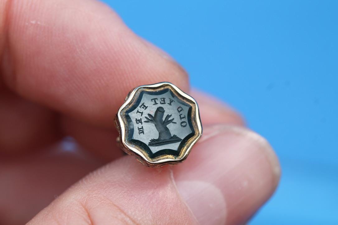 Antique Bloodstone Intaglio Seal | Old Yet Firm | 9ct Rolled Gold Victorian Fob c.1860 — view 3