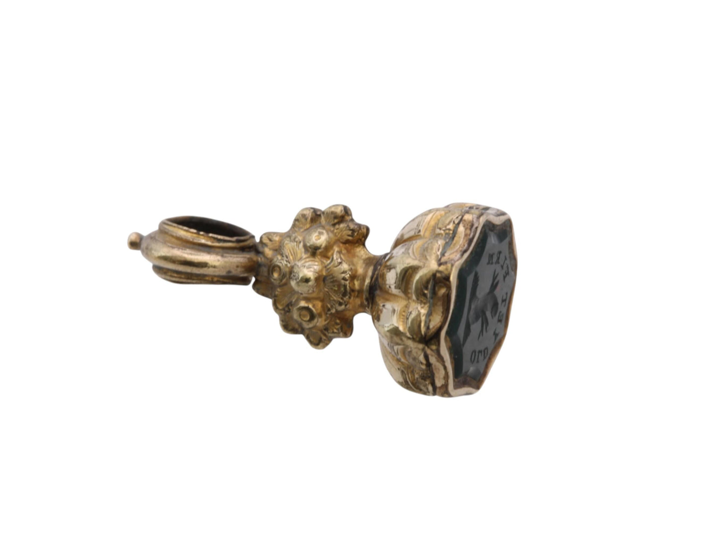 Antique Bloodstone Intaglio Seal | Old Yet Firm | 9ct Rolled Gold Victorian Fob c.1860 — view 4