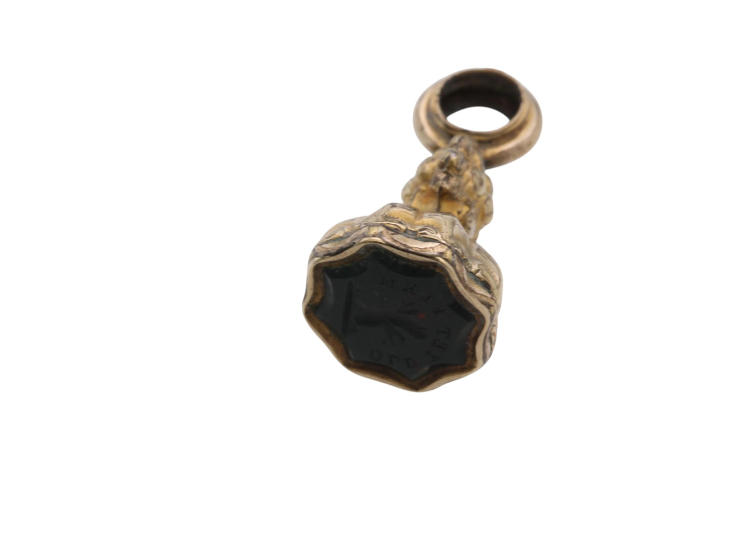 Antique Bloodstone Intaglio Seal | Old Yet Firm | 9ct Rolled Gold Victorian Fob c.1860 — view 5