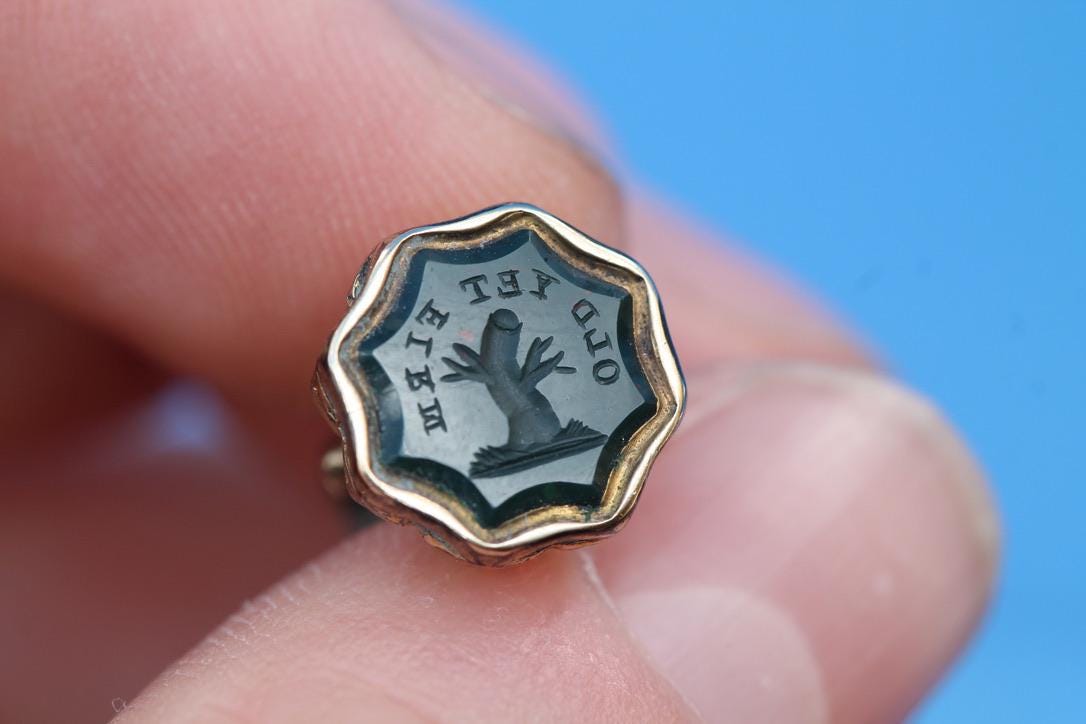 Antique Bloodstone Intaglio Seal | Old Yet Firm | 9ct Rolled Gold Victorian Fob c.1860 — view 9