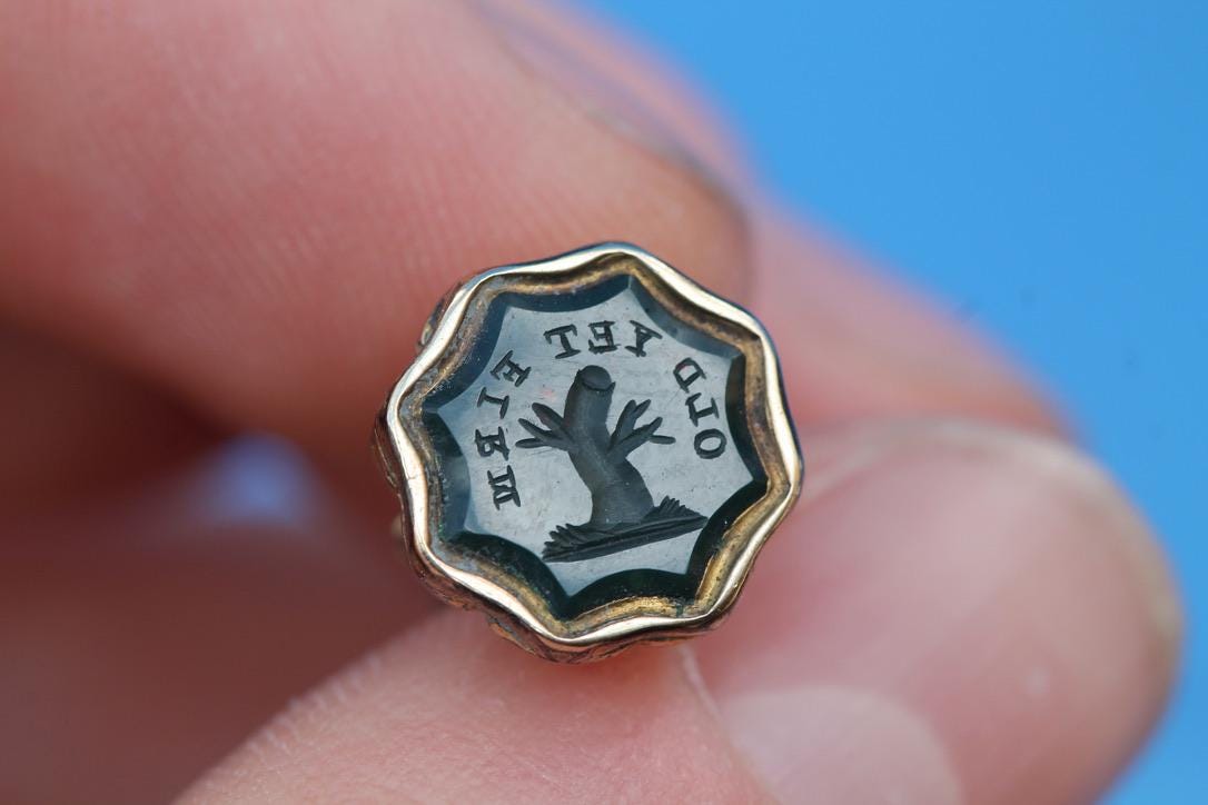 Antique Bloodstone Intaglio Seal | Old Yet Firm | 9ct Rolled Gold Victorian Fob c.1860 — view 10