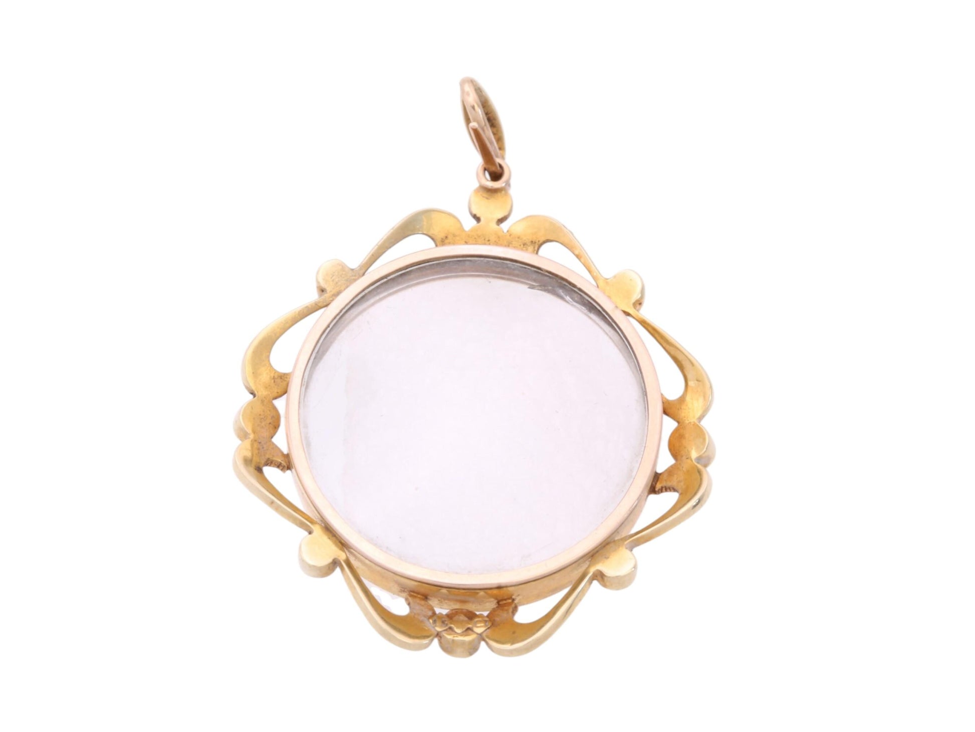 Edwardian 15ct gold keepsake locket with removable rear glass bezel