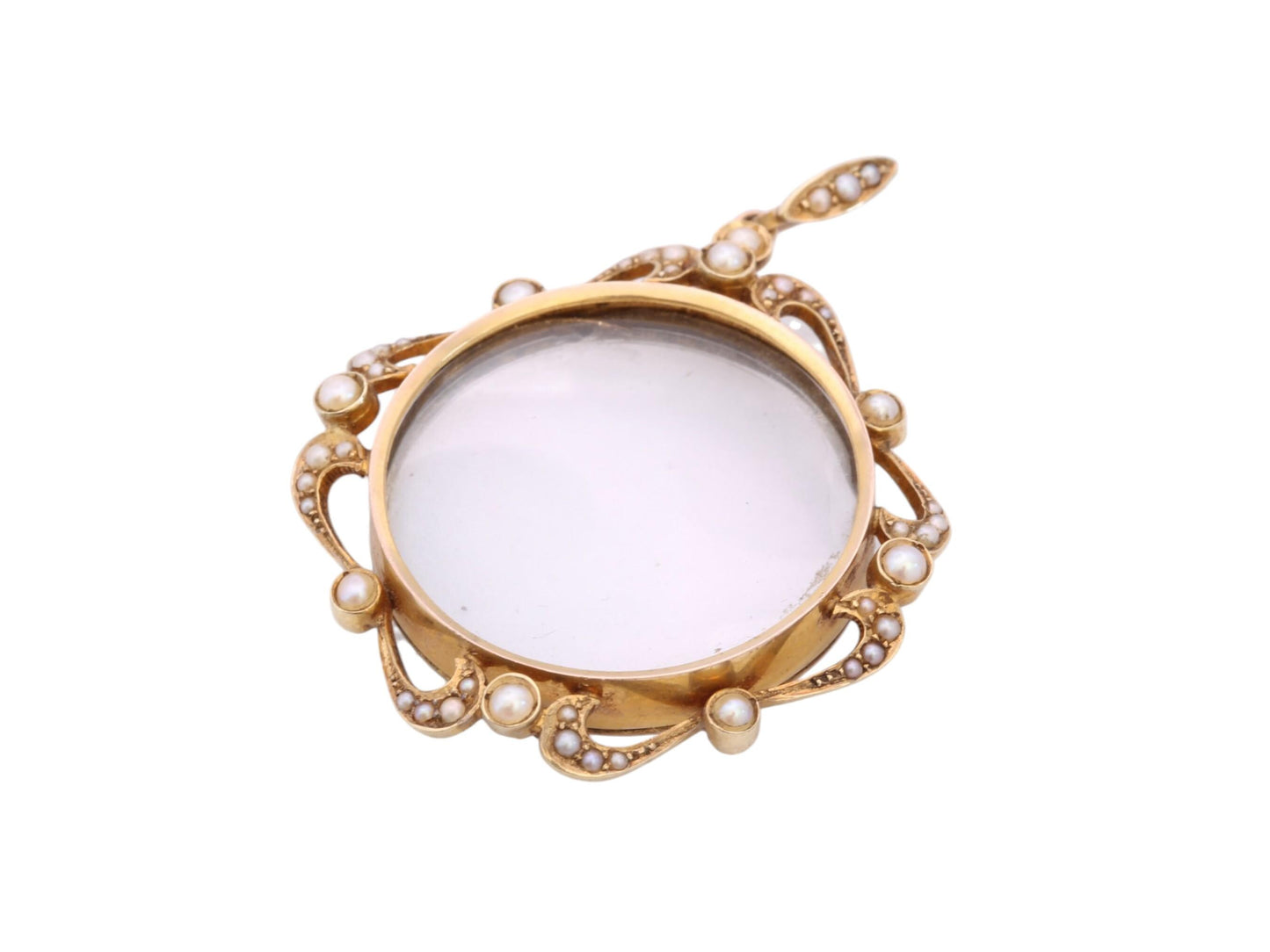Antique 15ct gold and seed pearl circular locket pendant