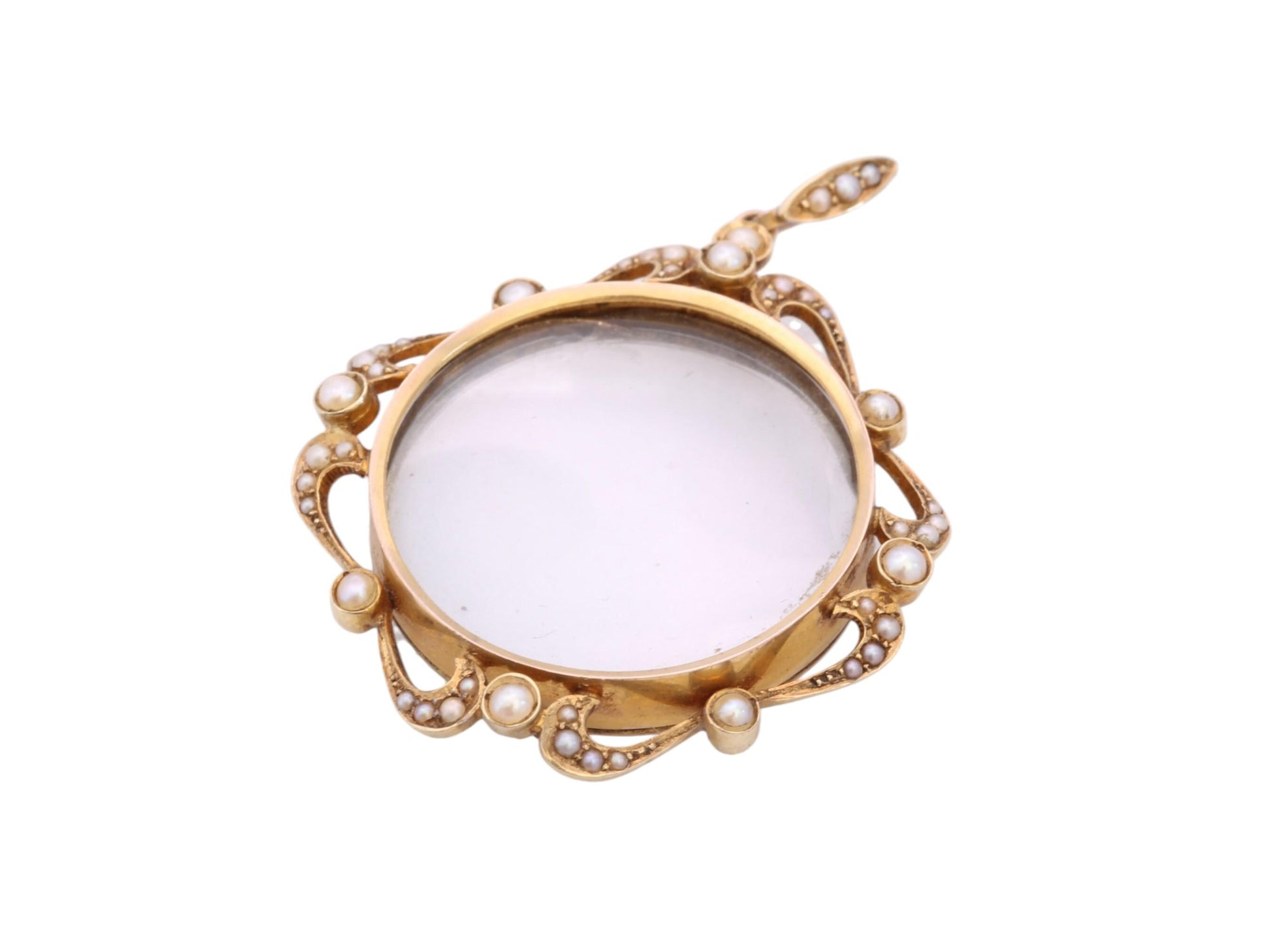 Antique 15ct gold and seed pearl circular locket pendant