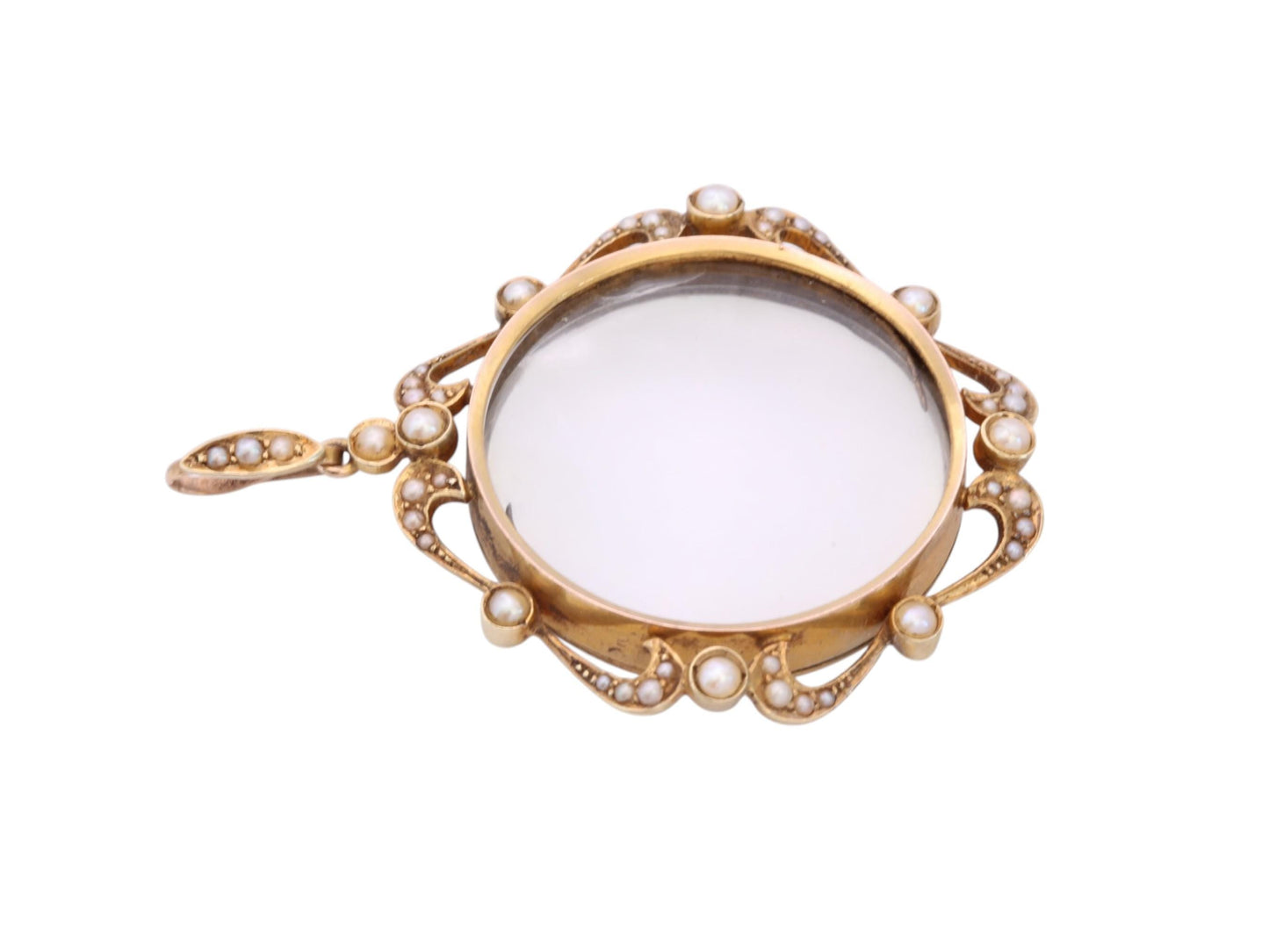 Antique Edwardian 15ct Gold Pearl Locket Pendant | Glass Keepsake c.1905 — view 10