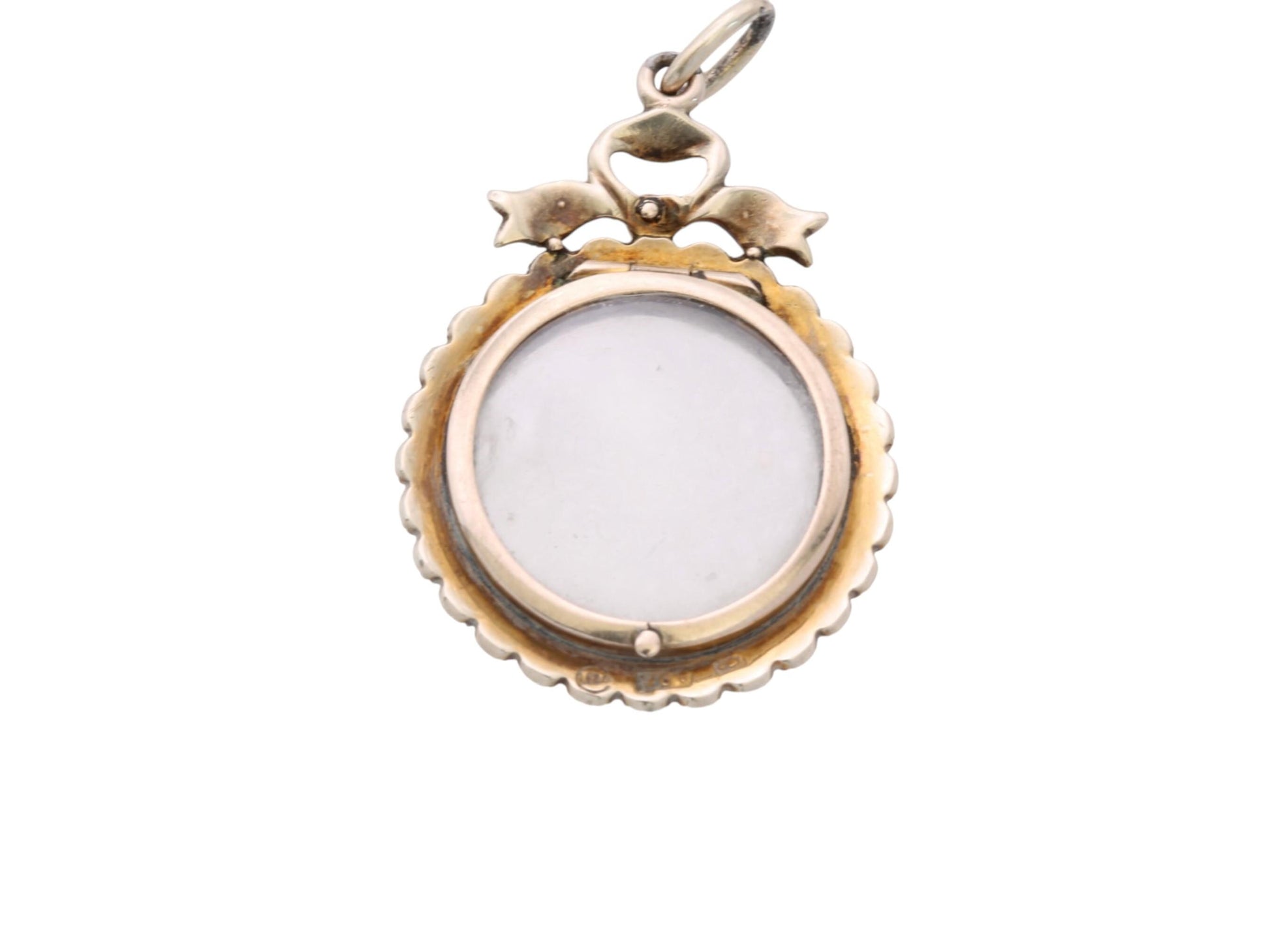 Antique Edwardian 9ct Gold Murrle Bennett Turquoise & Pearl Locket Pendant c.1900 — view 2